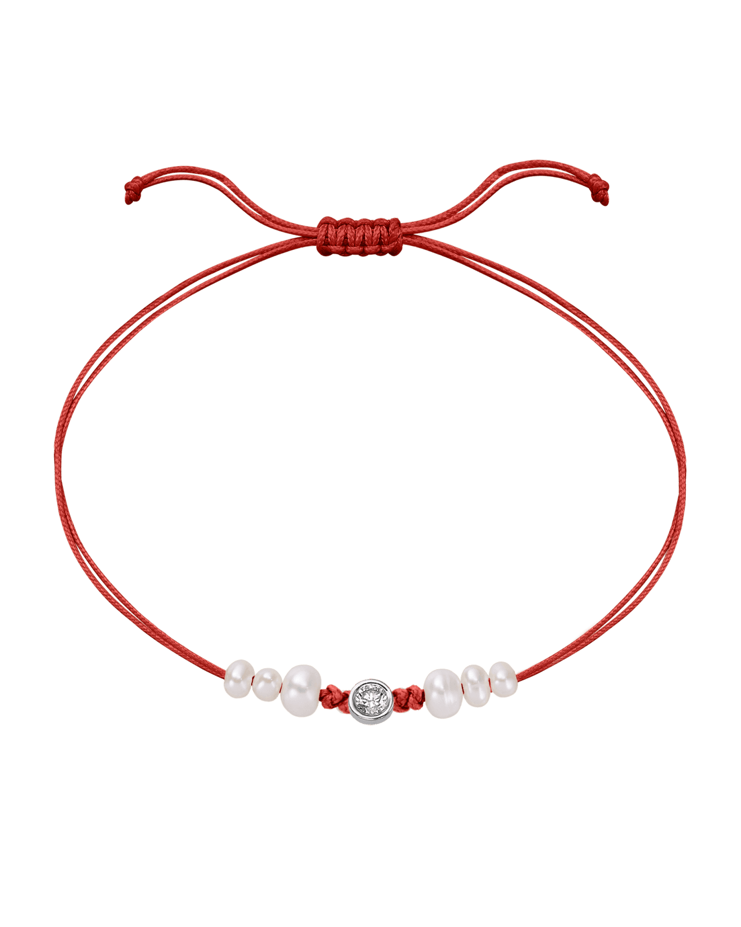 Le String of Love 6 Perles Naturelles - Or Blanc 14 carats Bracelet 14K Solid Gold Rouge Large: 0.10 carats