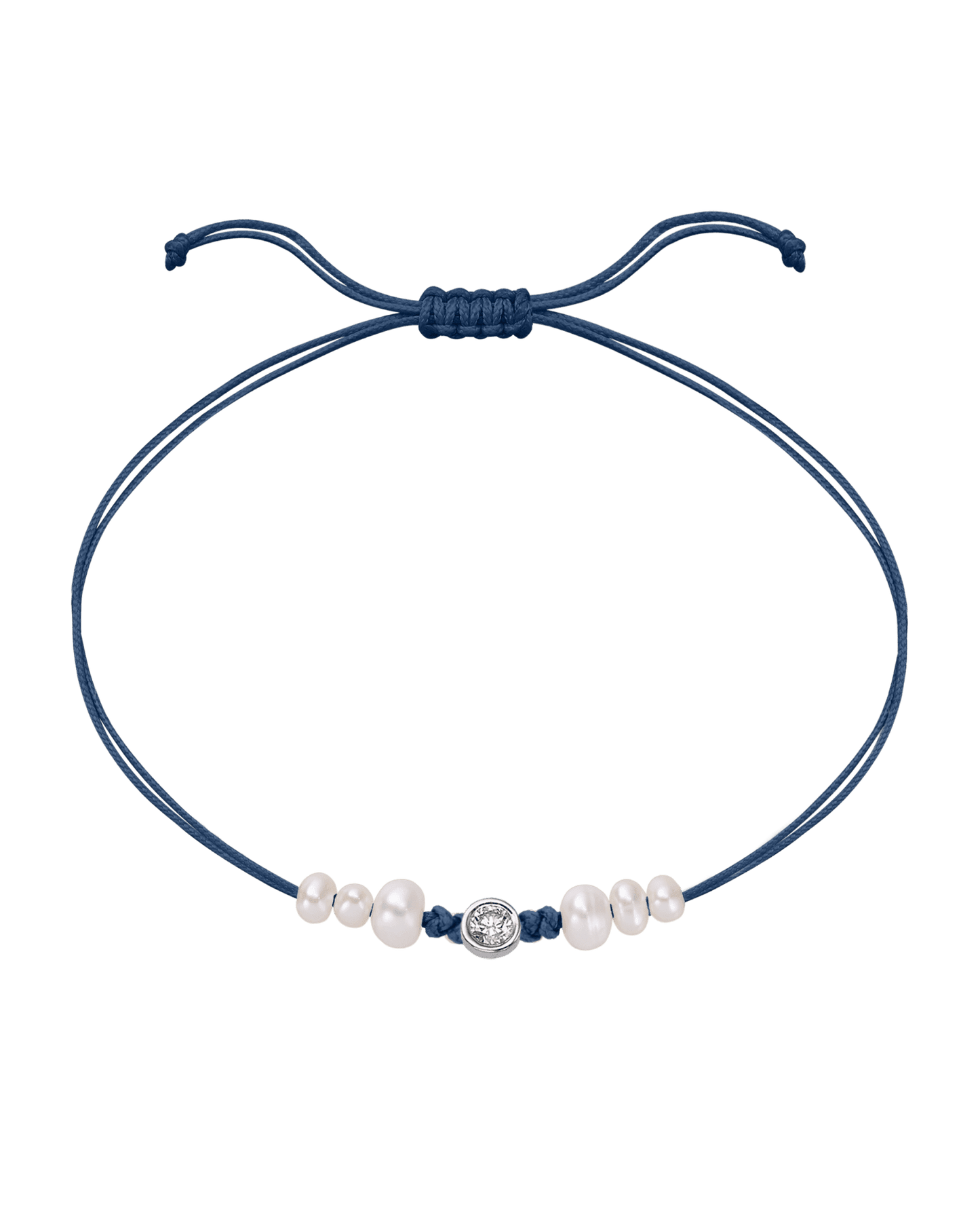 Le String of Love 6 Perles Naturelles - Or Blanc 14 carats Bracelet 14K Solid Gold Bleu Indigo Large: 0.10 carats