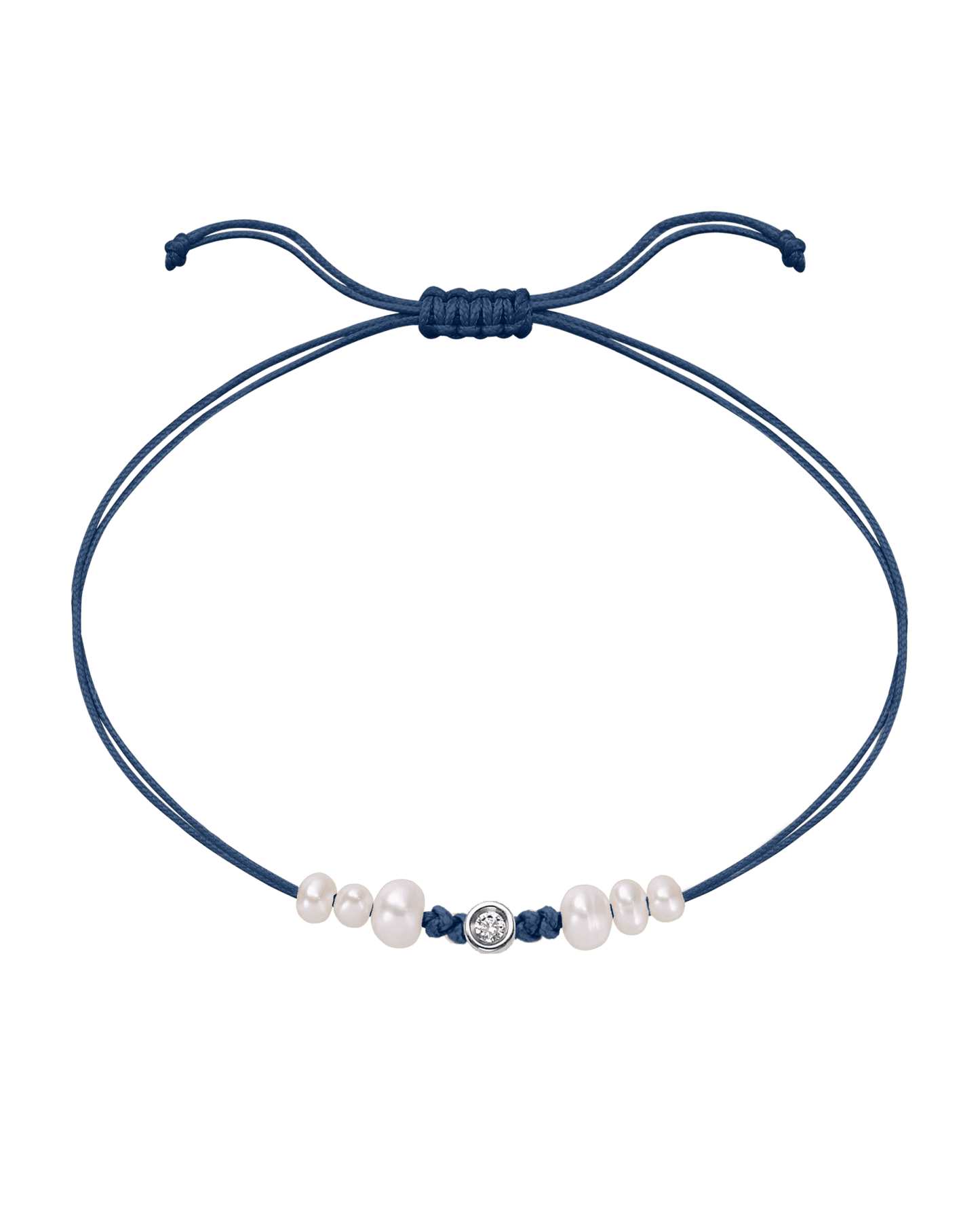 Le String of Love 6 Perles Naturelles - Or Blanc 14 carats Bracelet 14K Solid Gold Bleu Indigo Small: 0.03 carats