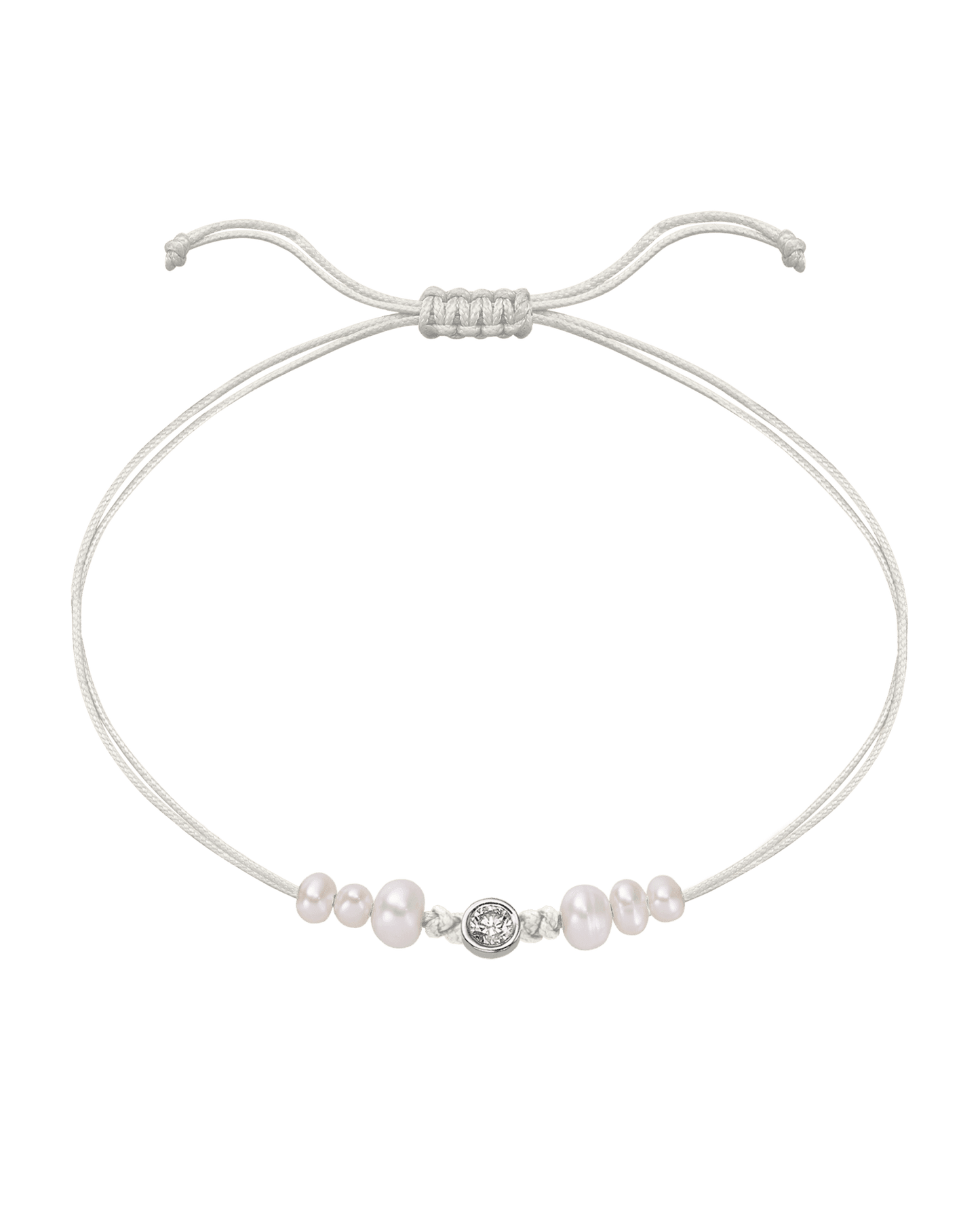 Le String of Love 6 Perles Naturelles - Or Blanc 14 carats Bracelet 14K Solid Gold Perle Large: 0.10 carats