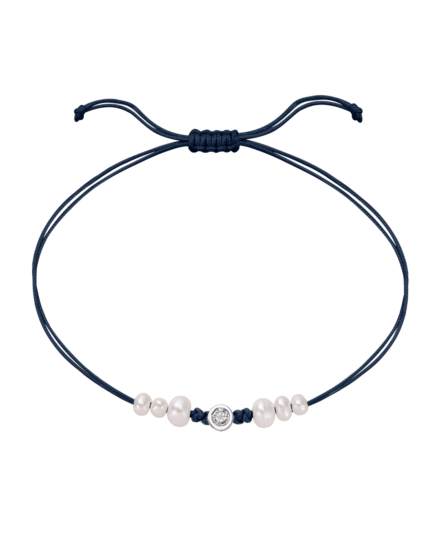 Le String of Love 6 Perles Naturelles - Or Blanc 14 carats Bracelet 14K Solid Gold Bleu Marine Medium: 0.05 carats