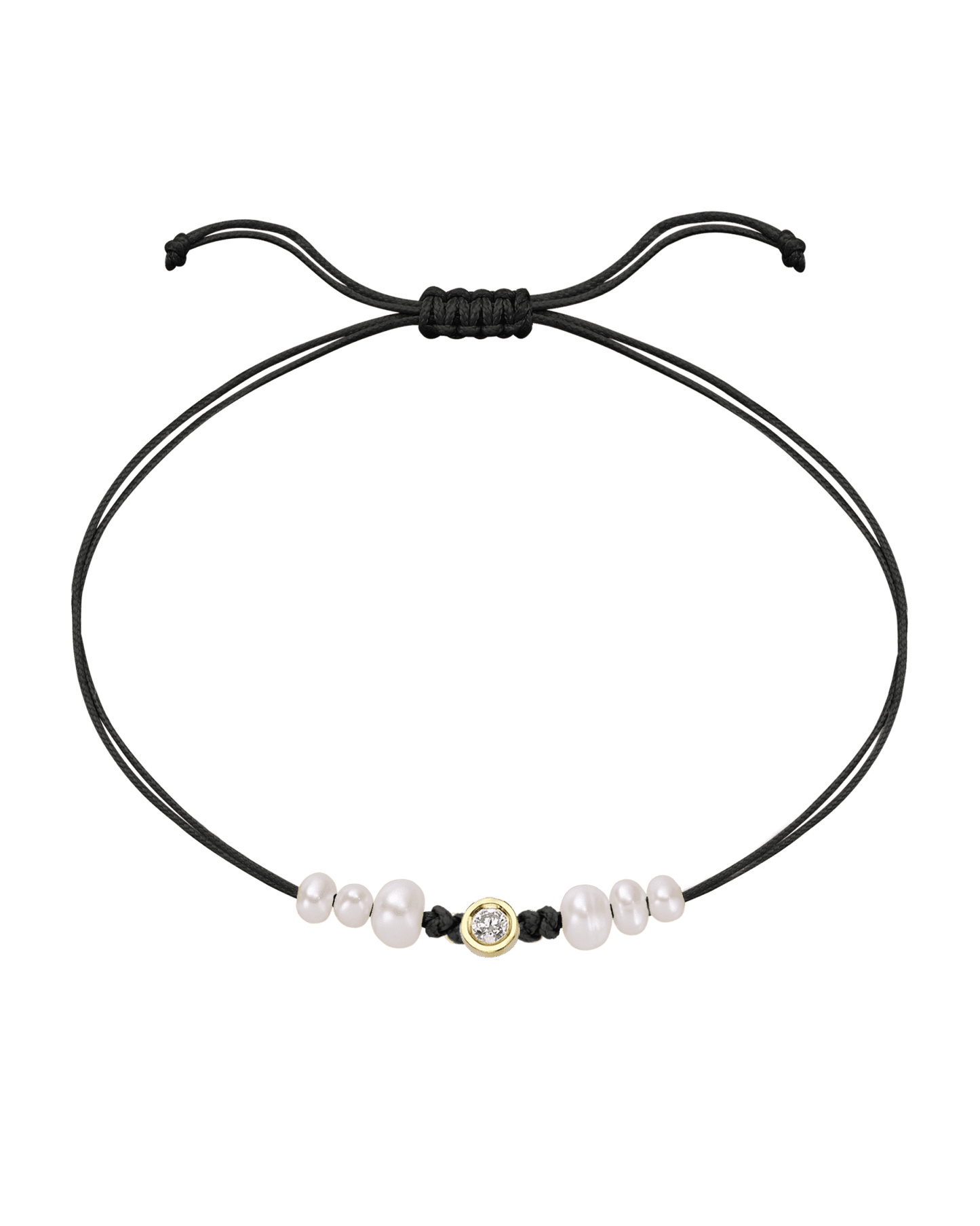Le String of Love 6 Perles Naturelles - Or Jaune 14 carats Bracelet 14K Solid Gold Noir Medium: 0.05 carats