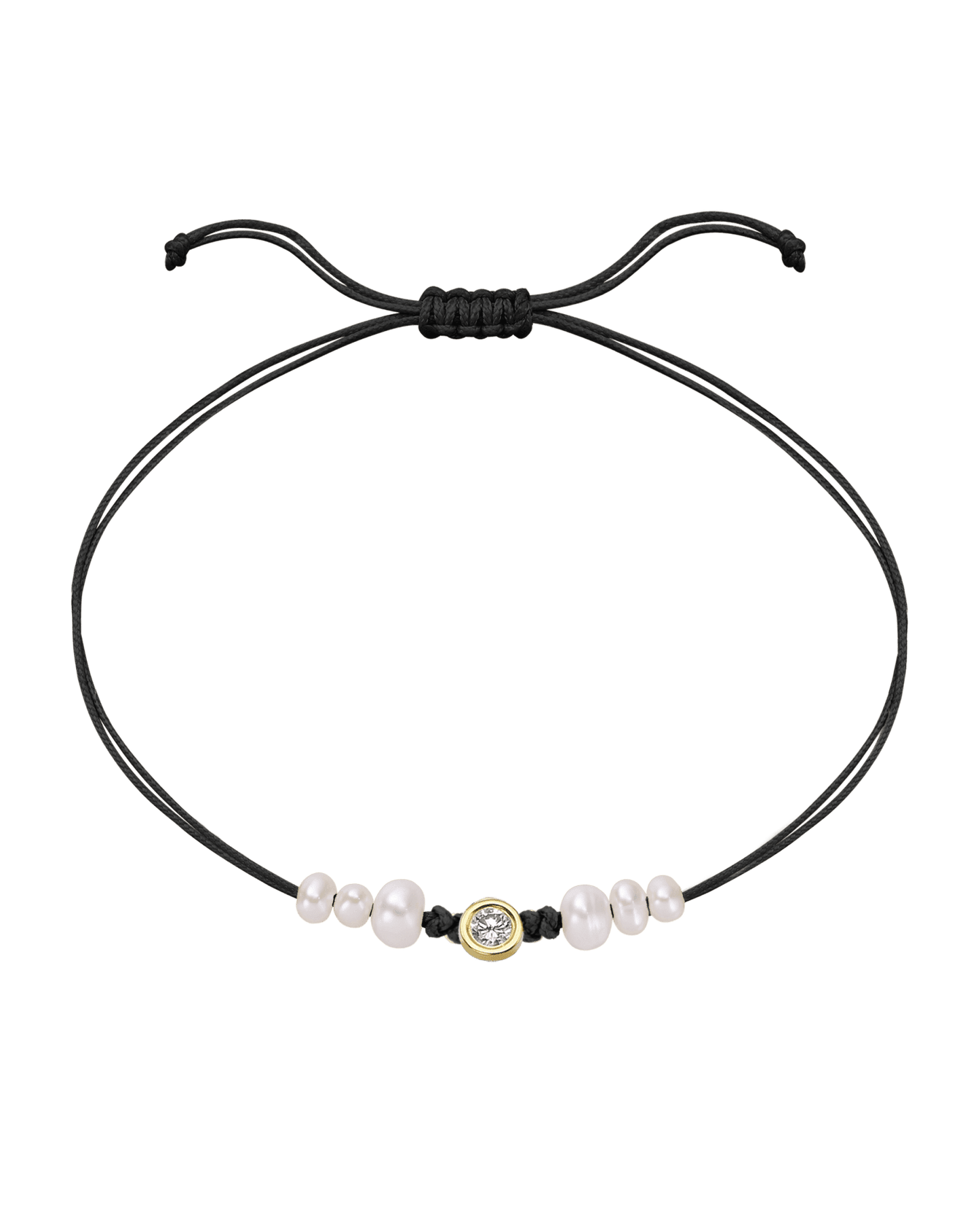 Le String of Love 6 Perles Naturelles - Or Jaune 14 carats Bracelet 14K Solid Gold Noir Large: 0.10 carats