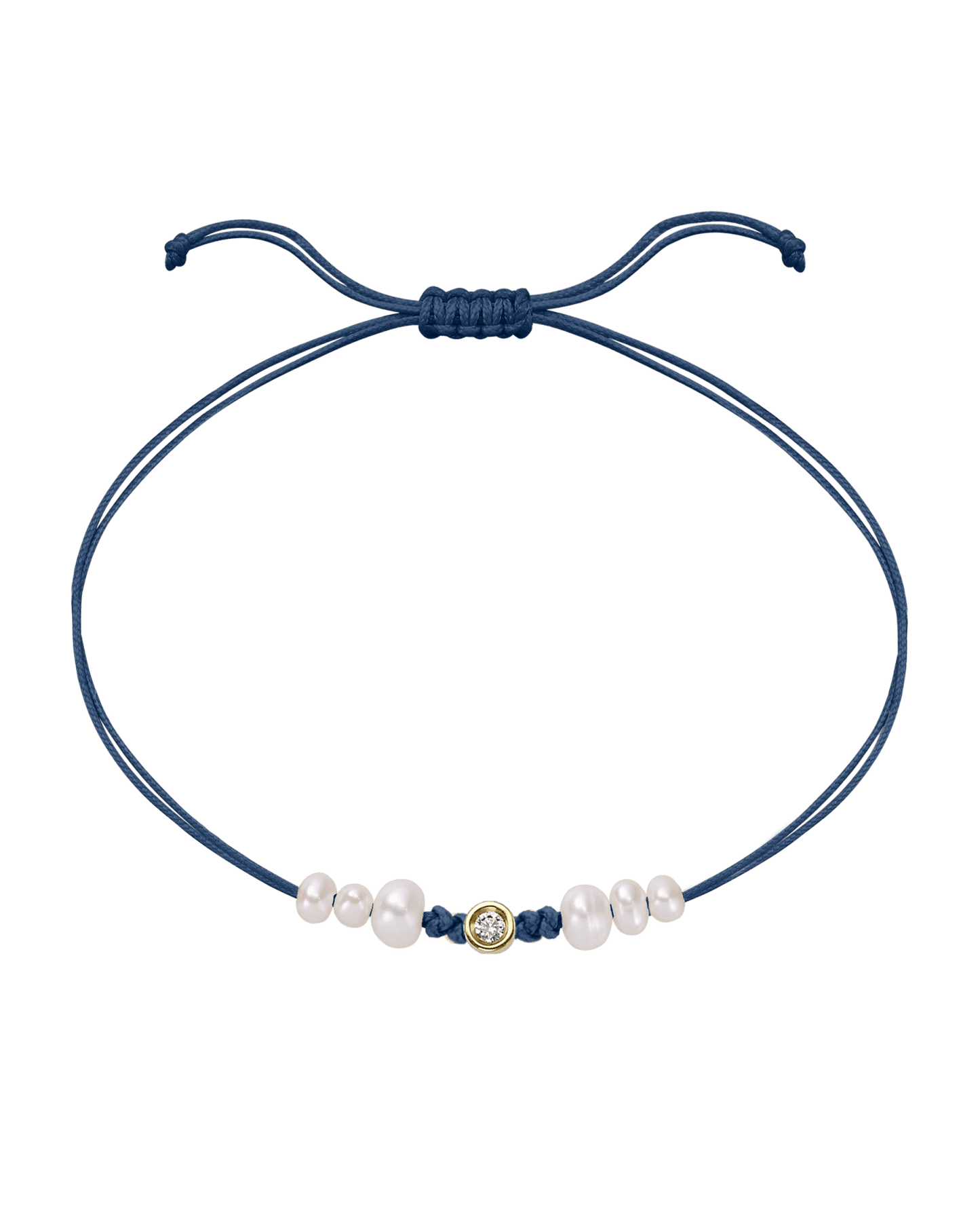 Le String of Love 6 Perles Naturelles - Or Jaune 14 carats Bracelet 14K Solid Gold Bleu Indigo Small: 0.03 carats