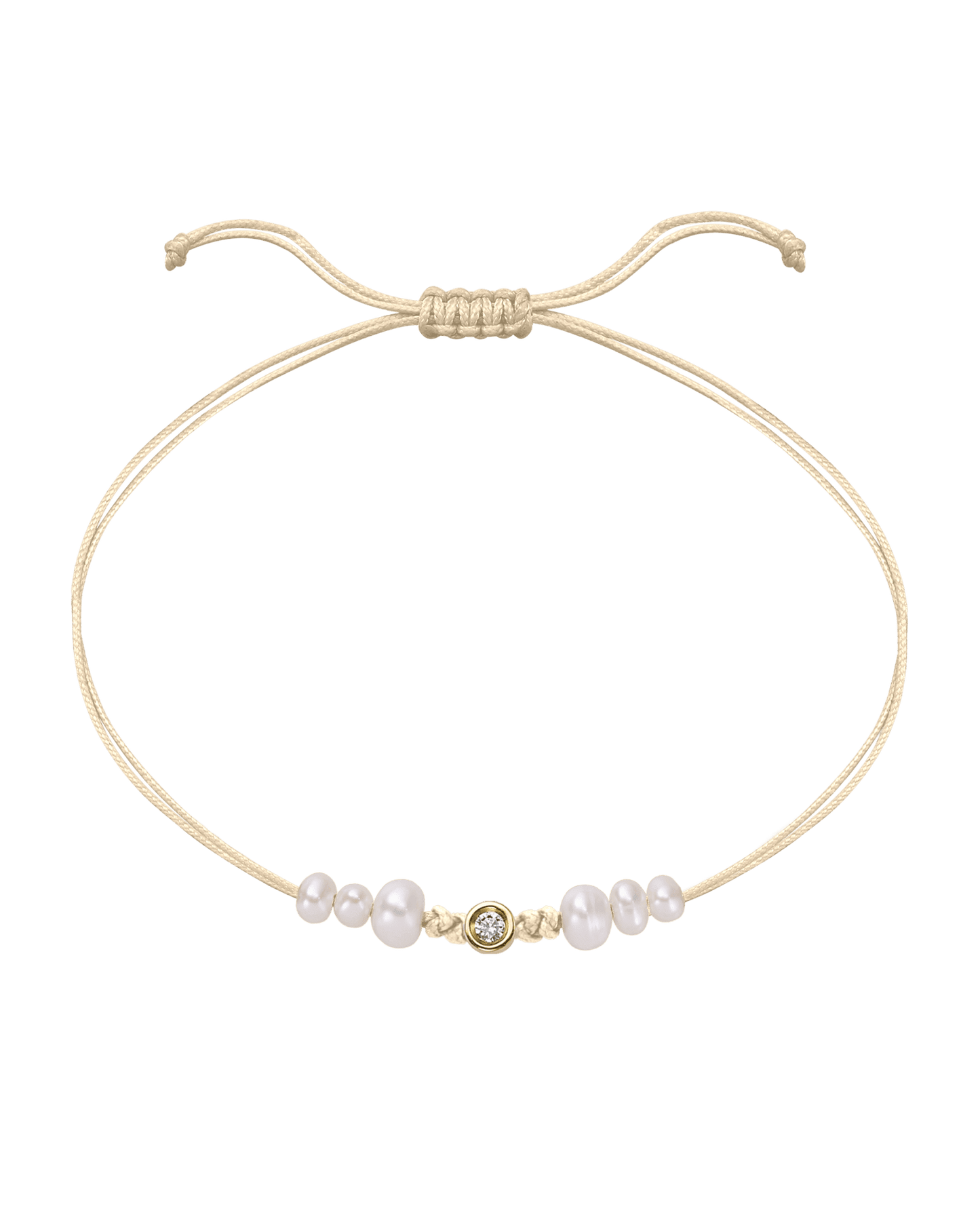 Le String of Love 6 Perles Naturelles - Or Jaune 14 carats Bracelet 14K Solid Gold Beige Small: 0.03 carats