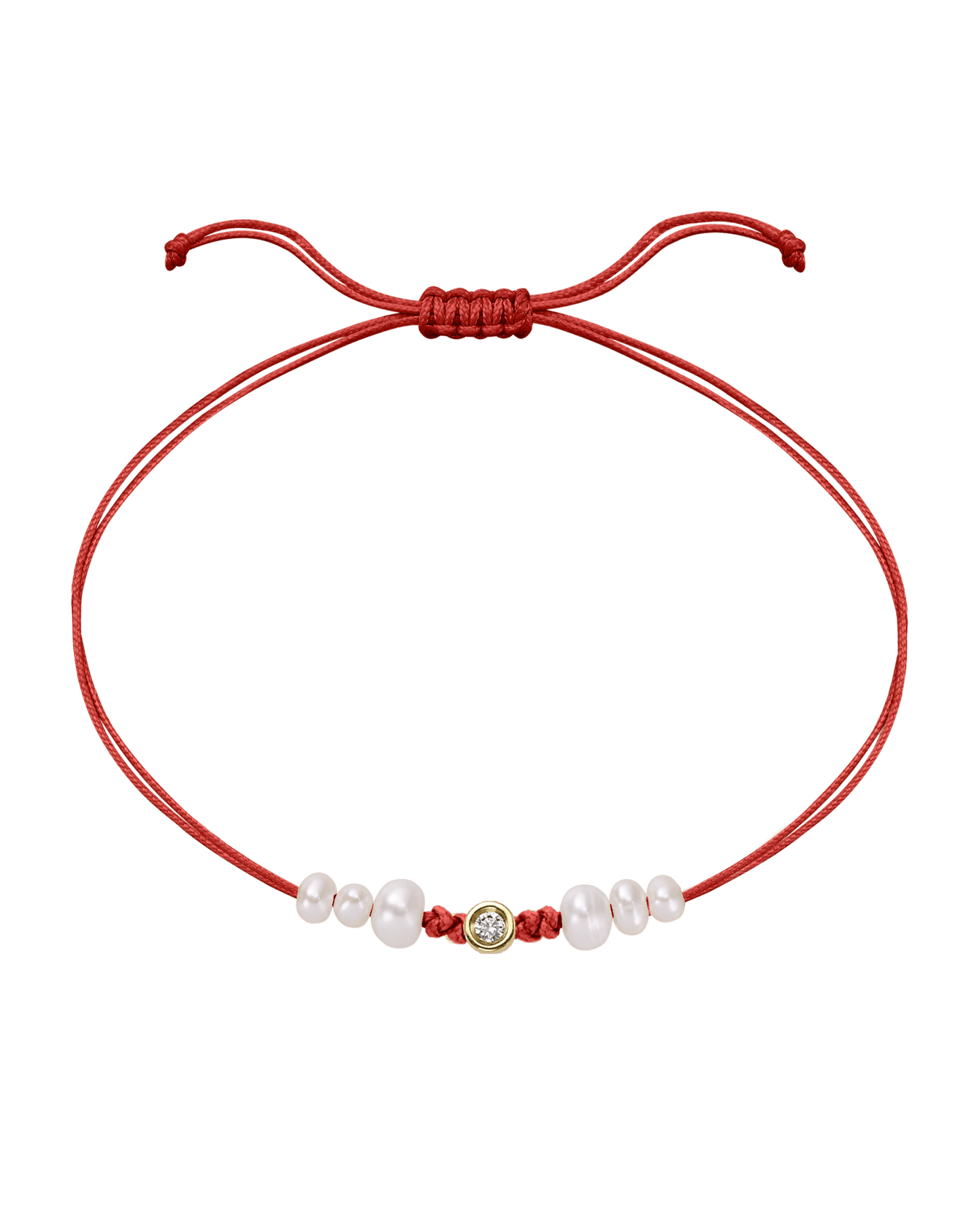 Le String of Love 6 Perles Naturelles - Or Jaune 14 carats Bracelet 14K Solid Gold Rouge Small: 0.03 carats