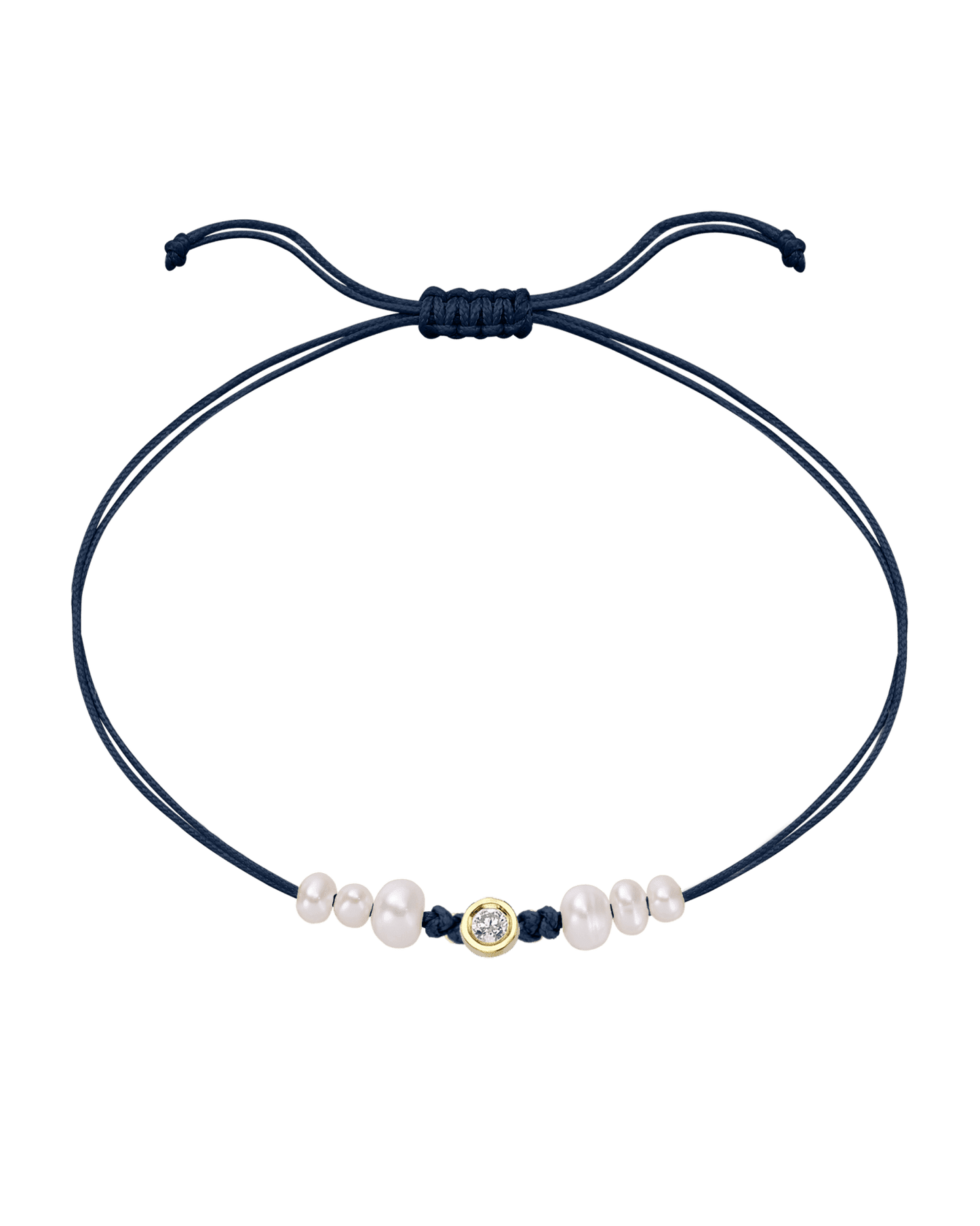 Le String of Love 6 Perles Naturelles - Or Jaune 14 carats Bracelet 14K Solid Gold Bleu Marine Medium: 0.05 carats
