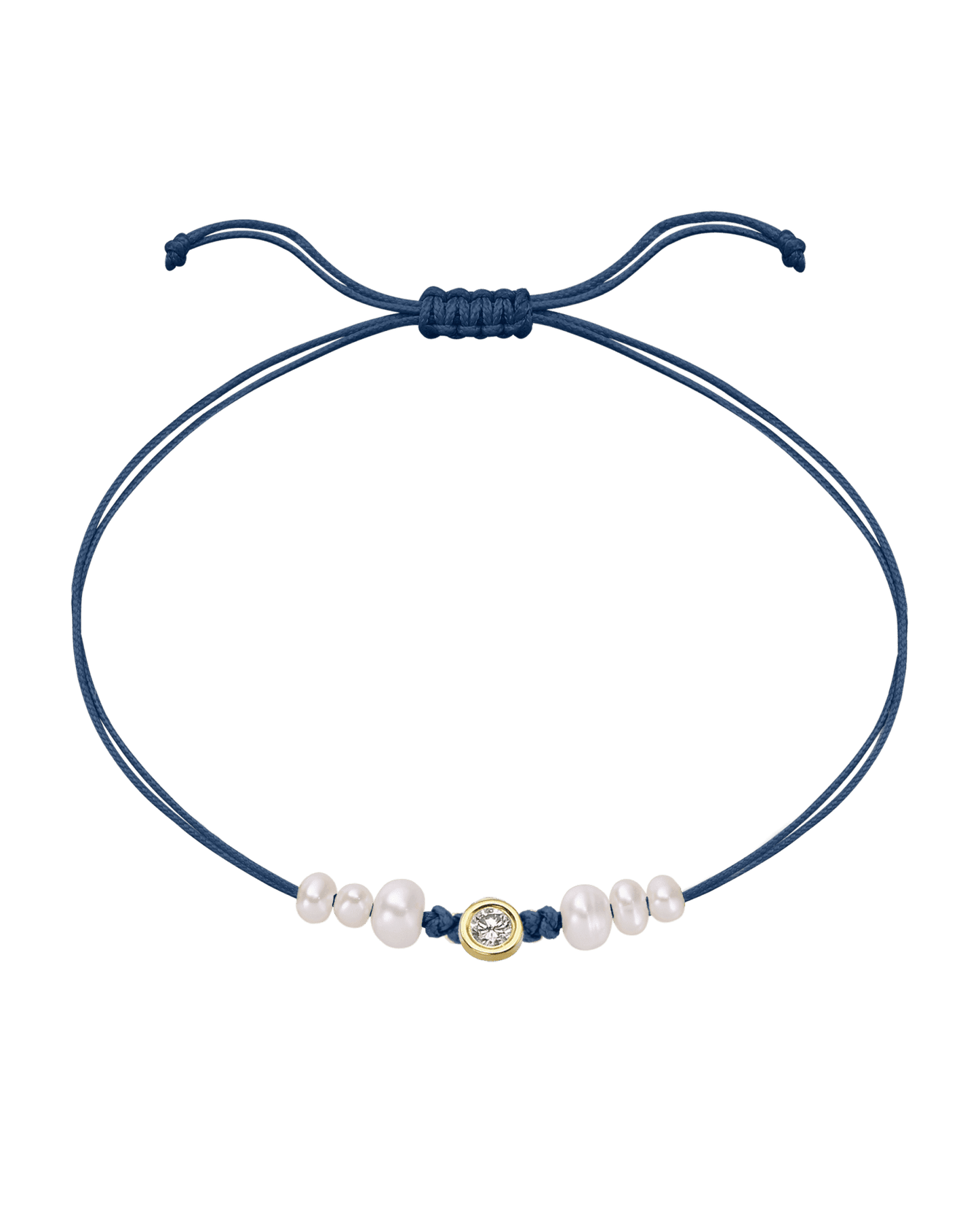 Le String of Love 6 Perles Naturelles - Or Jaune 14 carats Bracelet 14K Solid Gold Bleu Indigo Large: 0.10 carats