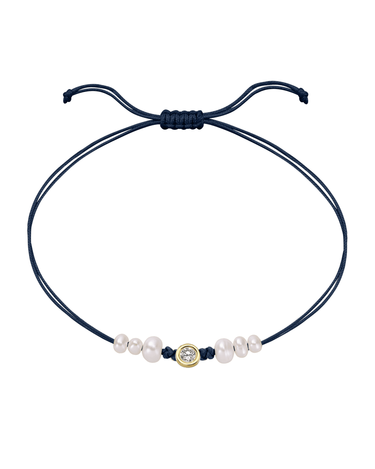 Le String of Love 6 Perles Naturelles - Or Jaune 14 carats Bracelet 14K Solid Gold Bleu Marine Large: 0.10 carats