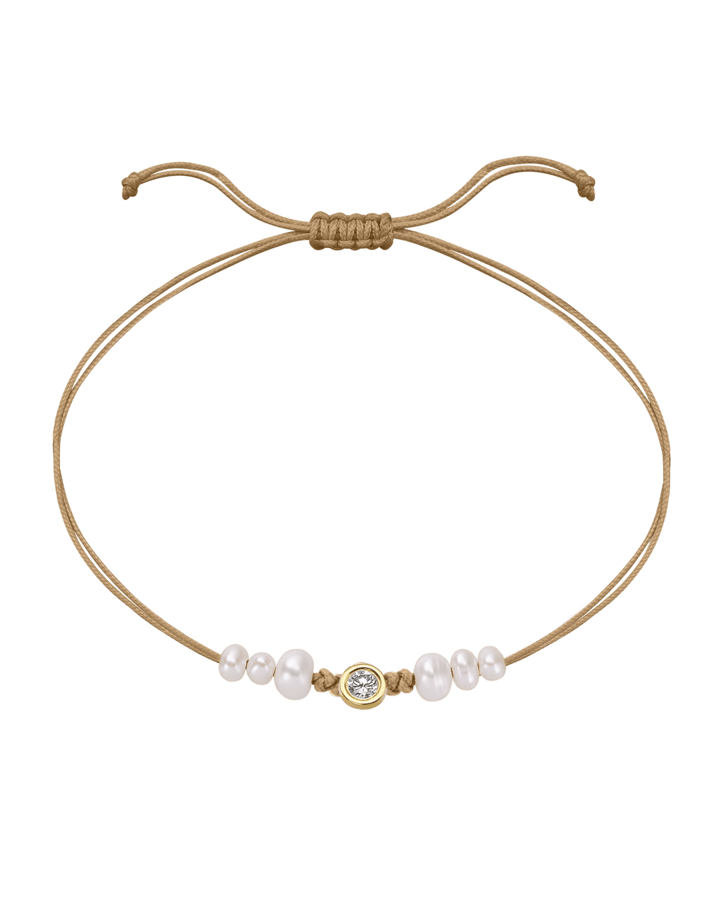 Le String of Love 6 Perles Naturelles - Or Jaune 14 carats Bracelet 14K Solid Gold Camel Large: 0.10 carats