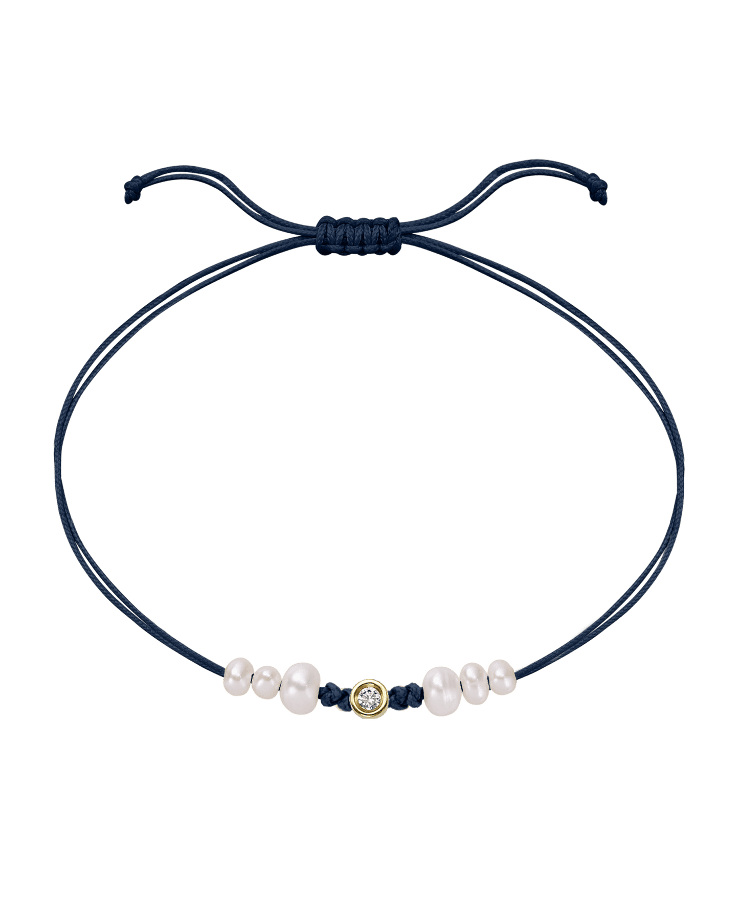 Le String of Love 6 Perles Naturelles - Or Jaune 14 carats Bracelet 14K Solid Gold Bleu Marine Small: 0.03 carats