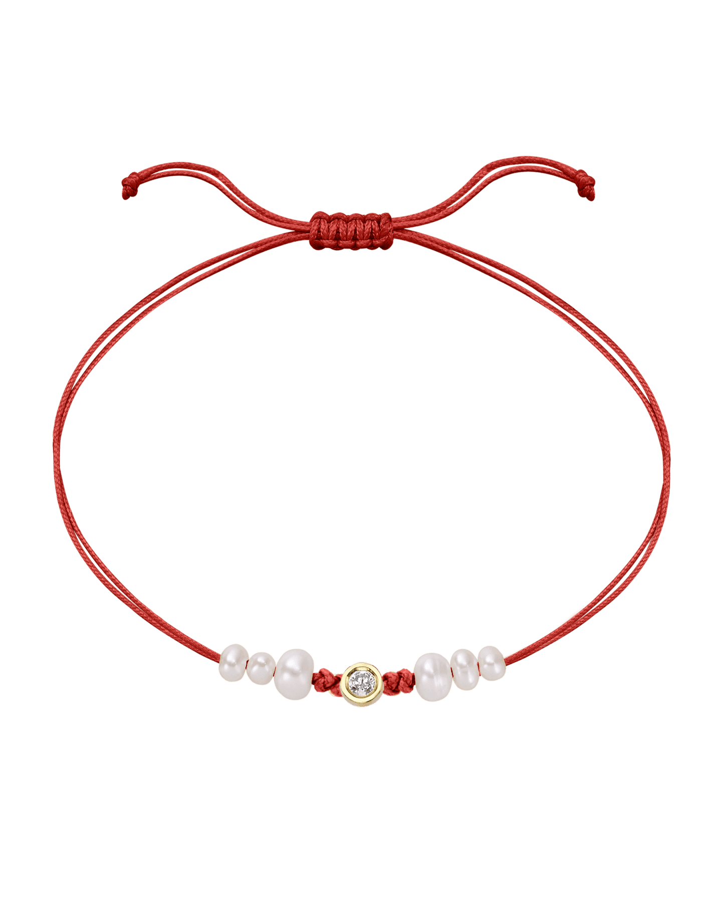 Le String of Love 6 Perles Naturelles - Or Jaune 14 carats Bracelet 14K Solid Gold Rouge Medium: 0.05 carats