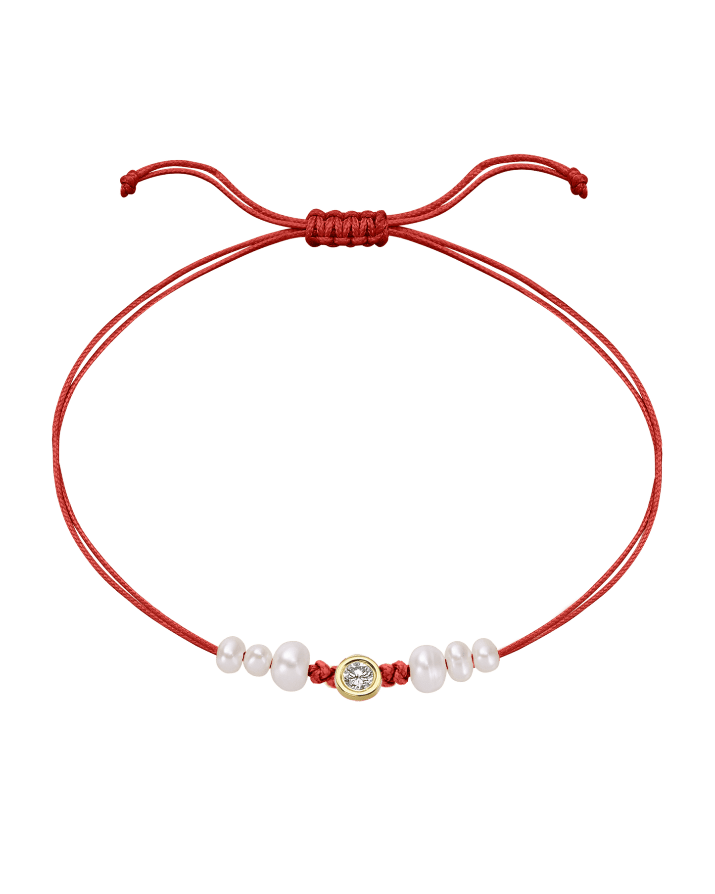 Le String of Love 6 Perles Naturelles - Or Jaune 14 carats Bracelet 14K Solid Gold Rouge Large: 0.10 carats