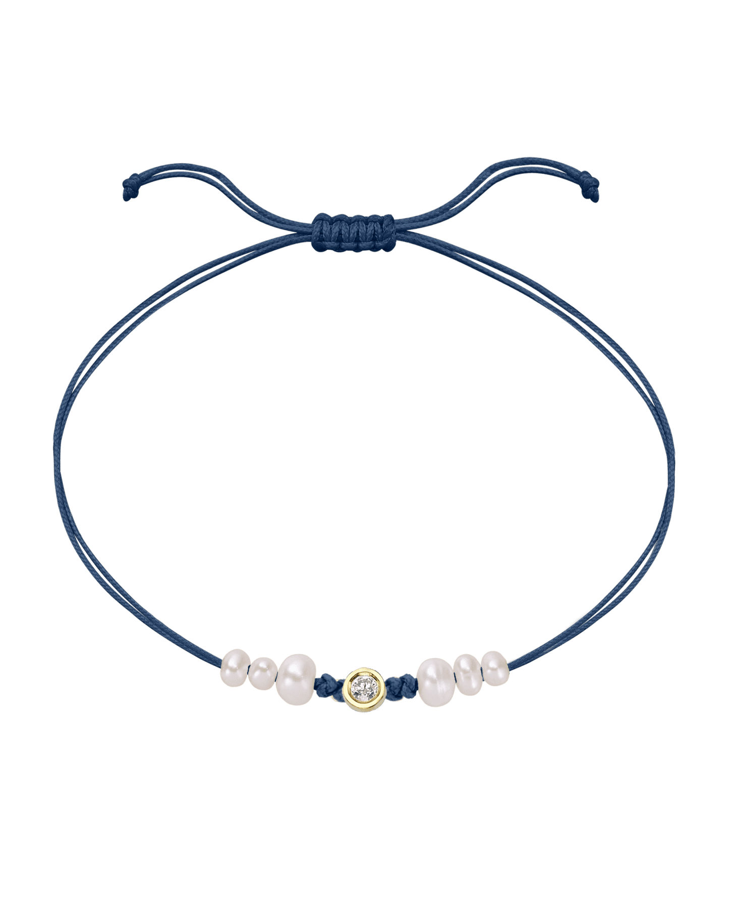 Le String of Love 6 Perles Naturelles - Or Jaune 14 carats Bracelet 14K Solid Gold Bleu Indigo Medium: 0.05 carats