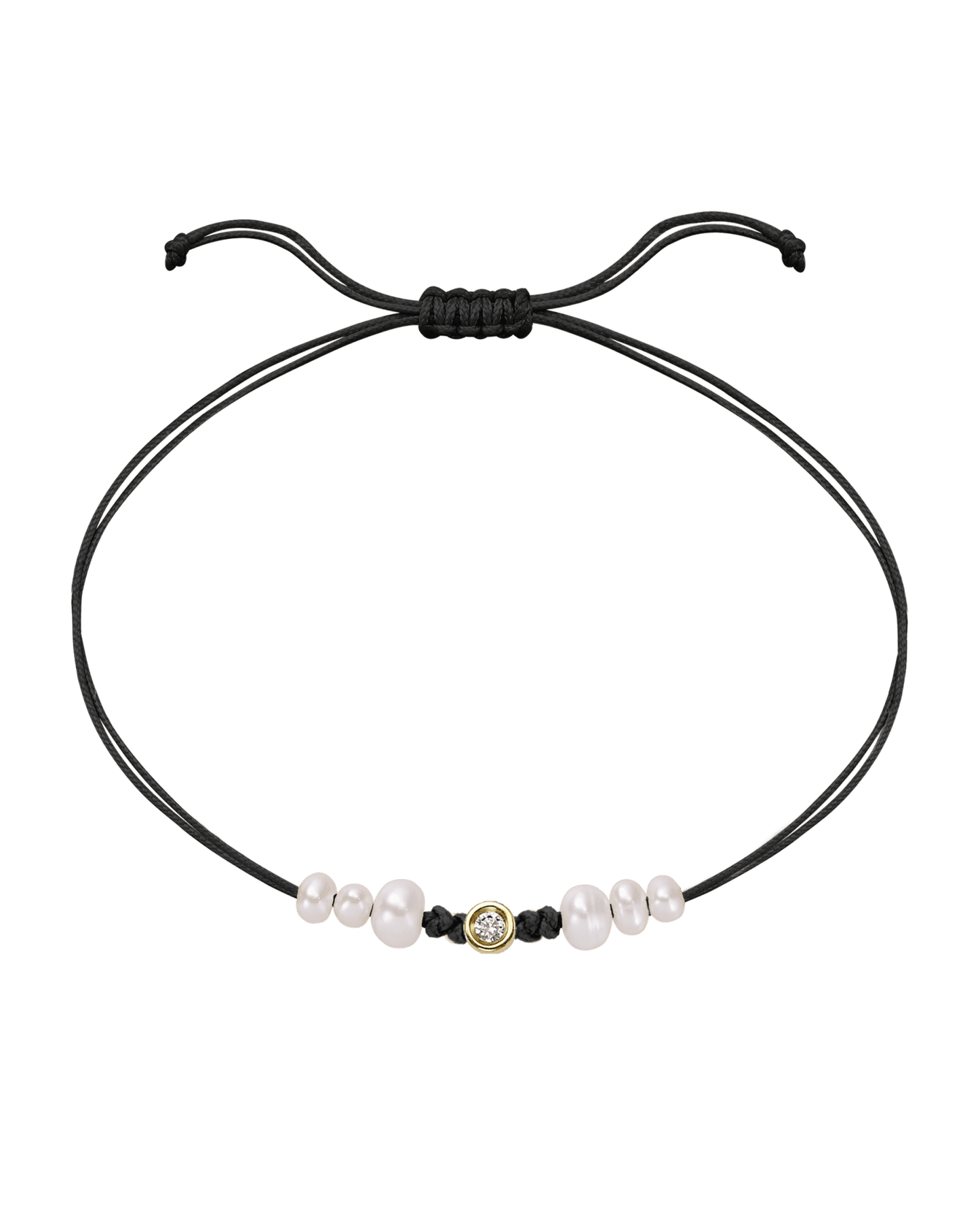 Le String of Love 6 Perles Naturelles - Or Jaune 14 carats Bracelet 14K Solid Gold Noir Small: 0.03 carats