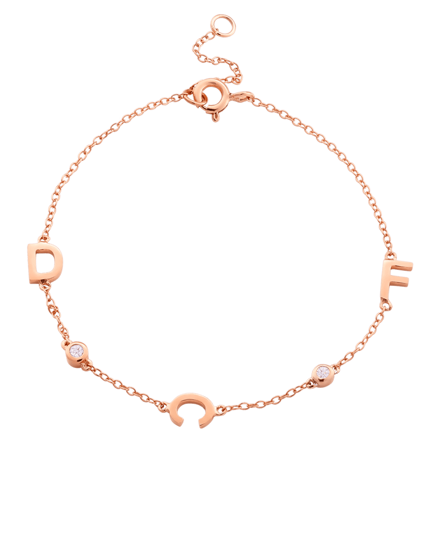 Bracelet Initial & Diamant(s) - Or Rose 14 carats Bracelets magal-dev 3 Initiales + 2 Diamants + 80 $ 15cm - 18cm (Poignet: Small - Medium)
