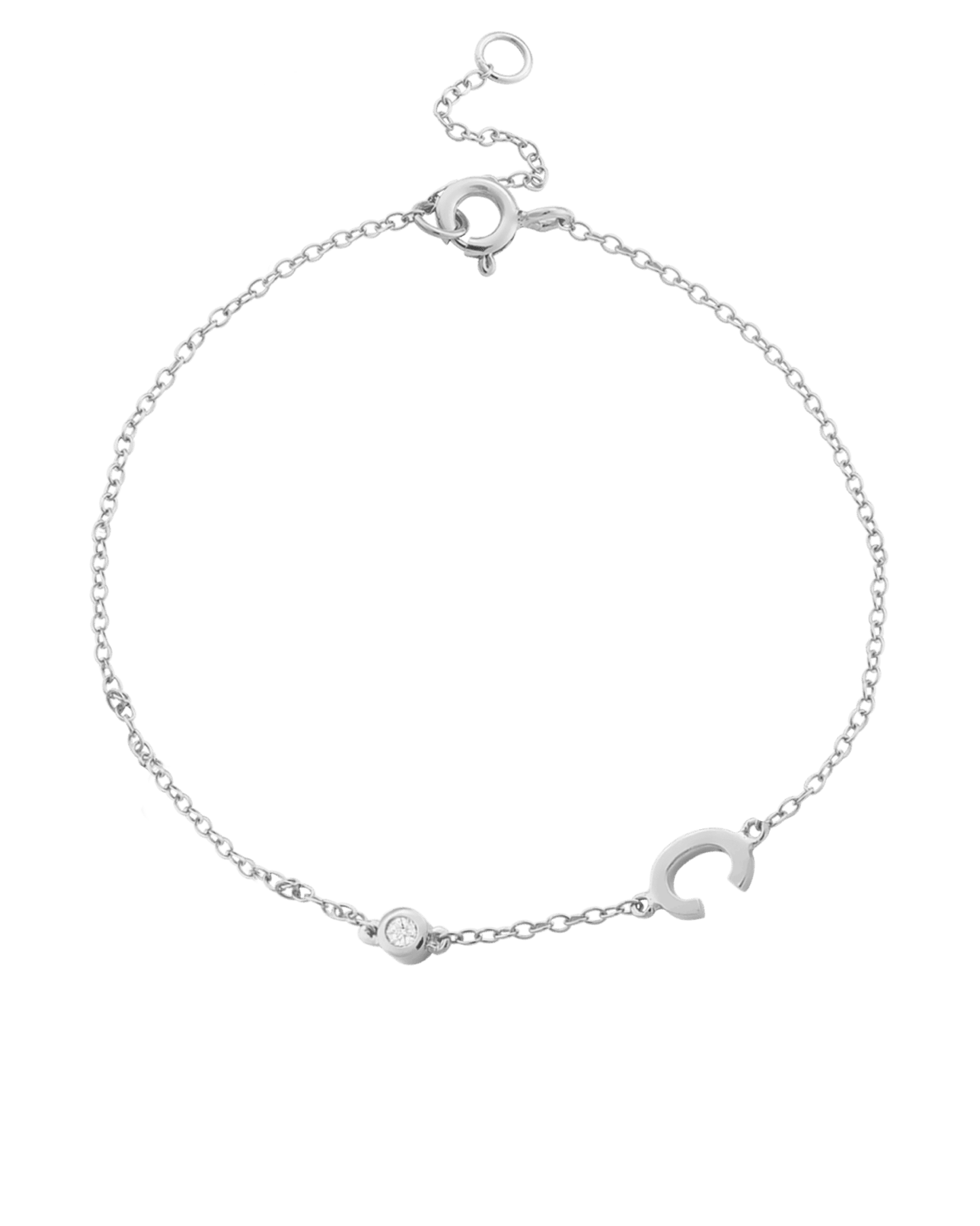 Bracelet Initial & Diamant(s) - Or Blanc 14 carats Bracelets magal-dev 1 Initiale + 1 Diamant 15cm - 18cm (Poignet: Small - Medium)