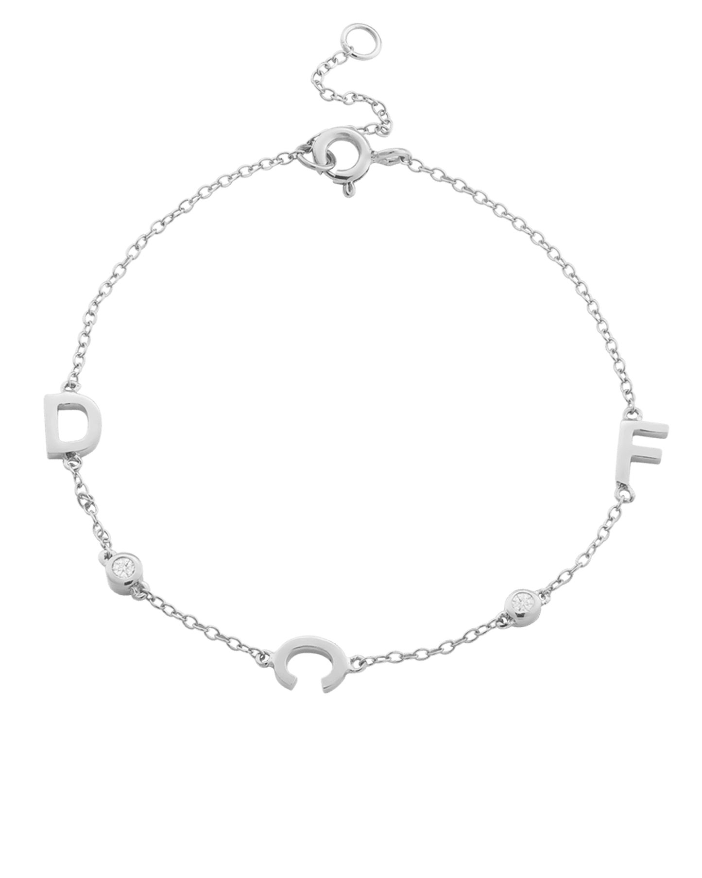 Bracelet Initial & Diamant(s) - Or Blanc 14 carats Bracelets magal-dev 3 Initiales + 2 Diamants + 80 $ 15cm - 18cm (Poignet: Small - Medium)