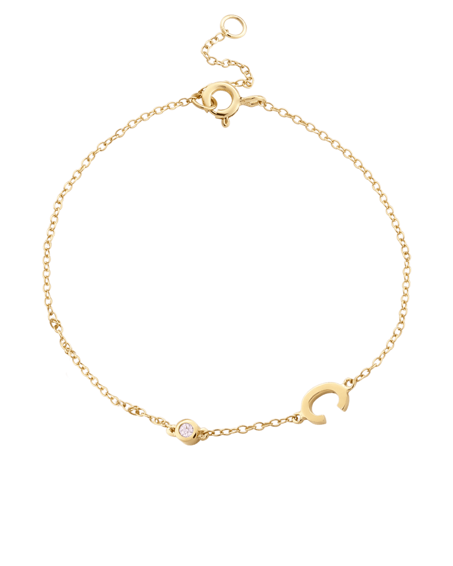 Bracelet Initial & Diamant(s) - Or Jaune Plaqué 18 carats Bracelets magal-dev 1 Initiale + 1 Diamant 15cm - 18cm (Poignet: Small - Medium)
