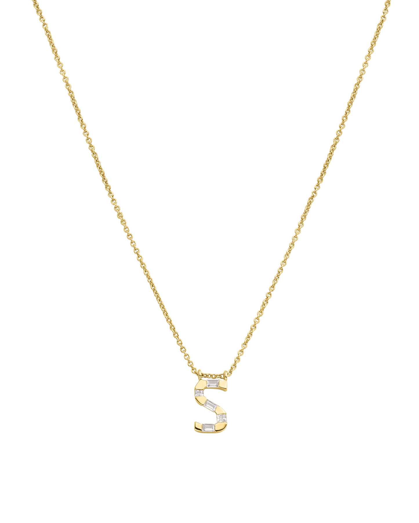 Signature Initial Baguette Necklace - 14K Yellow Gold Necklaces 14K Solid Gold Adjustable 16-17" (40cm-43cm)