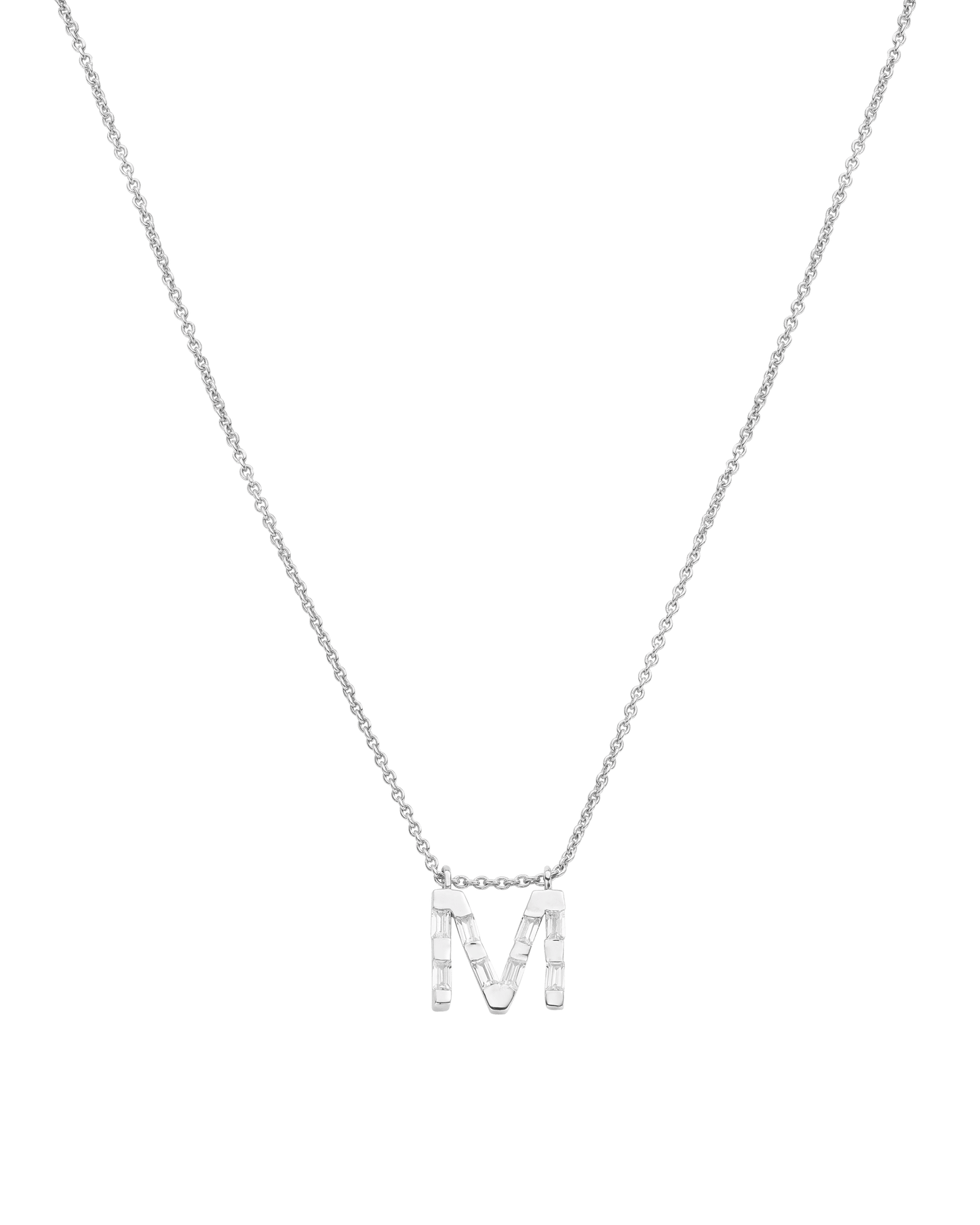Signature Initial Baguette Necklace - 925 Sterling Silver Necklaces 925 Silver Adjustable 16-17" (40cm-43cm)