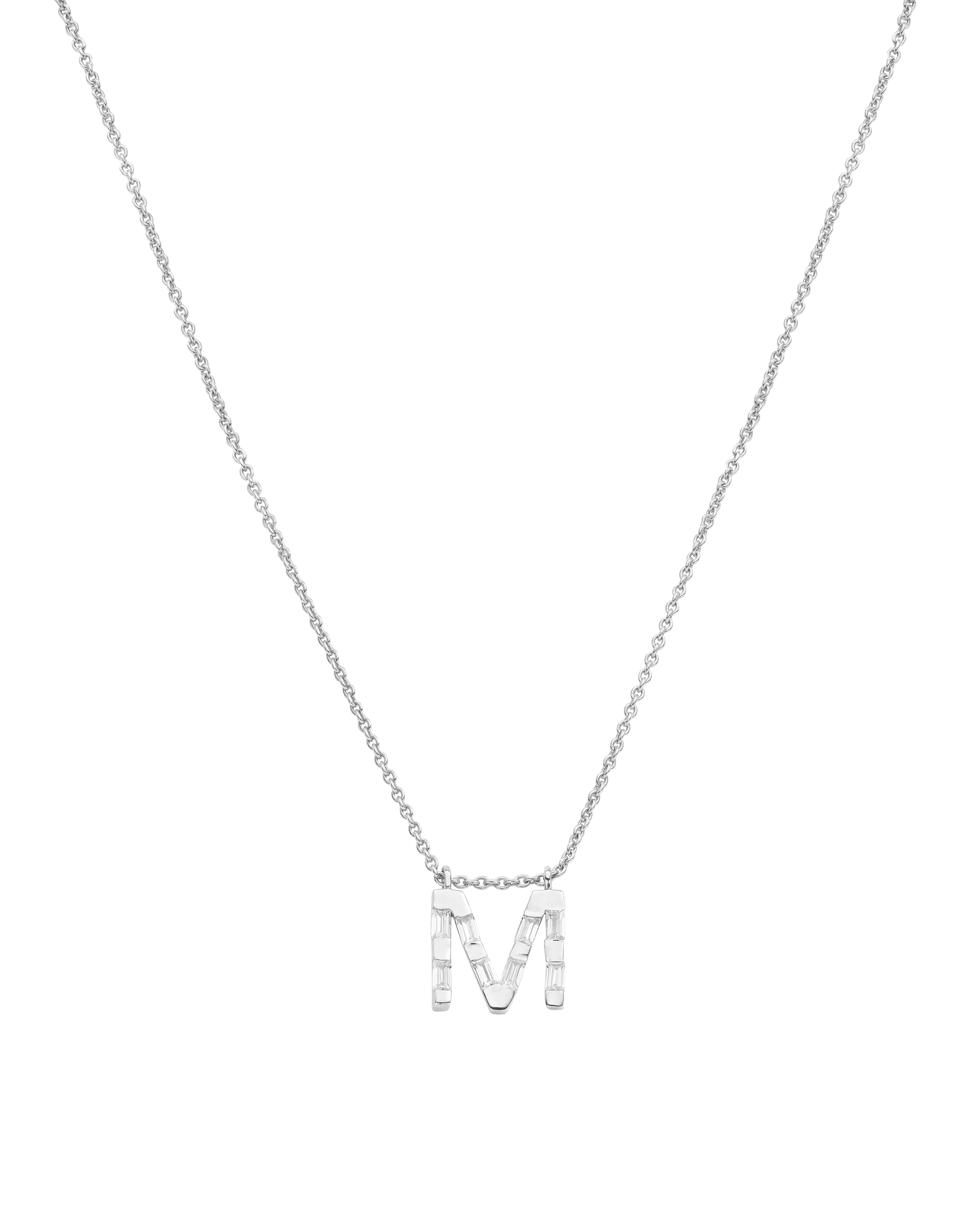 Signature Initial Baguette Necklace - 925 Sterling Silver Necklaces 925 Silver Adjustable 16-17" (40cm-43cm)