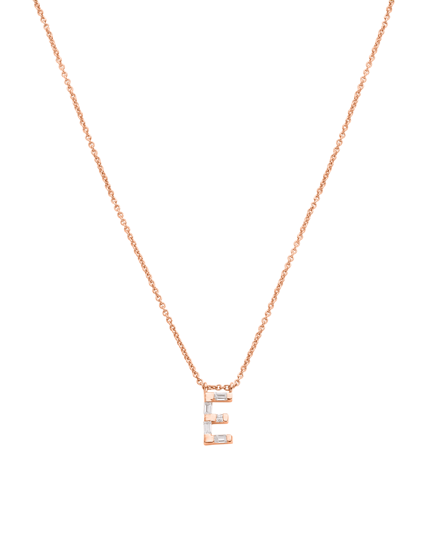 Signature Initial Baguette Necklace - 14K Rose Gold Necklaces 14K Solid Gold Adjustable 16-17" (40cm-43cm)
