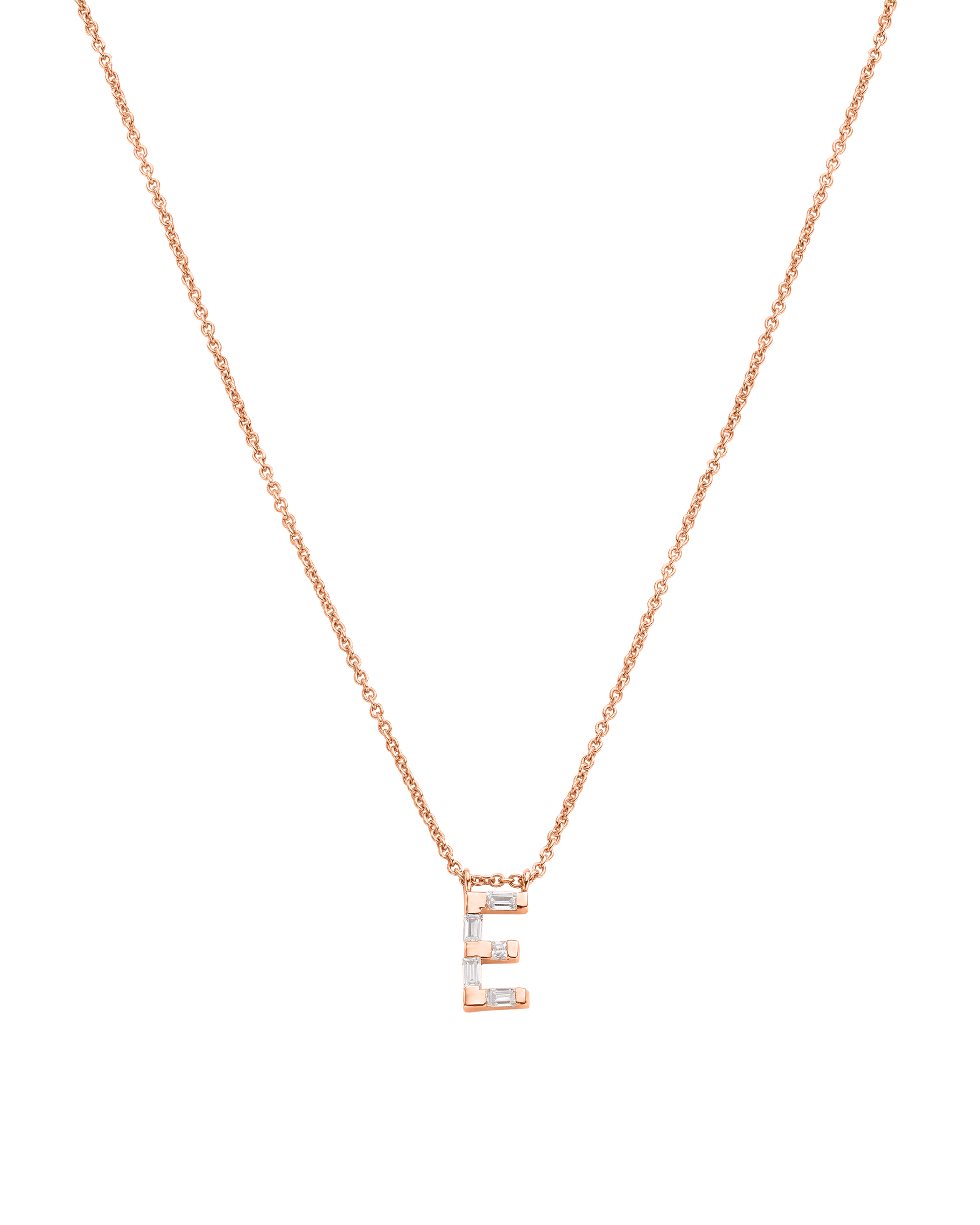 Signature Initial Baguette Necklace - 14K Rose Gold Necklaces 14K Solid Gold Adjustable 16-17" (40cm-43cm)