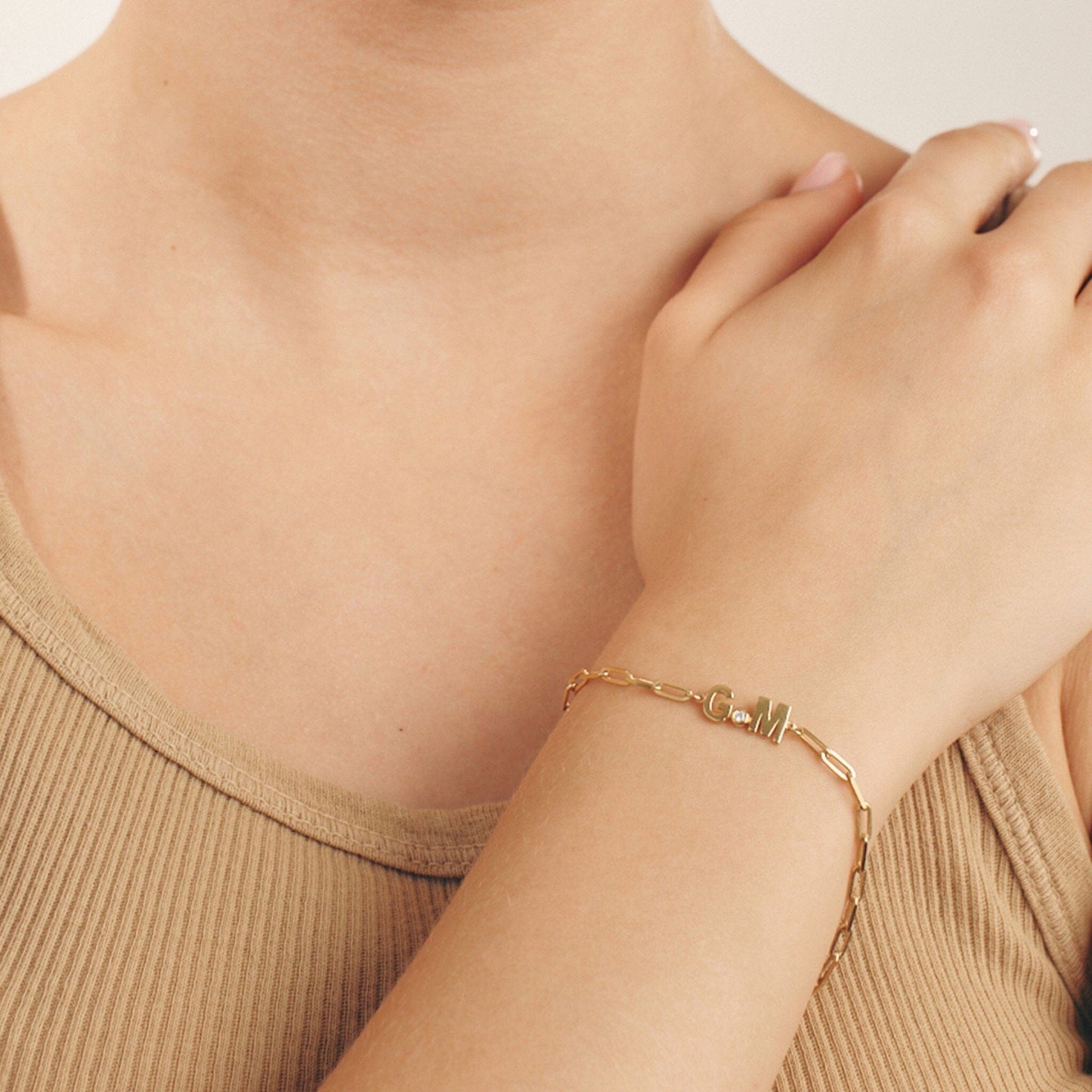 2 Initials Diamond Bracelet - 14K Rose Gold Bracelets magal-dev