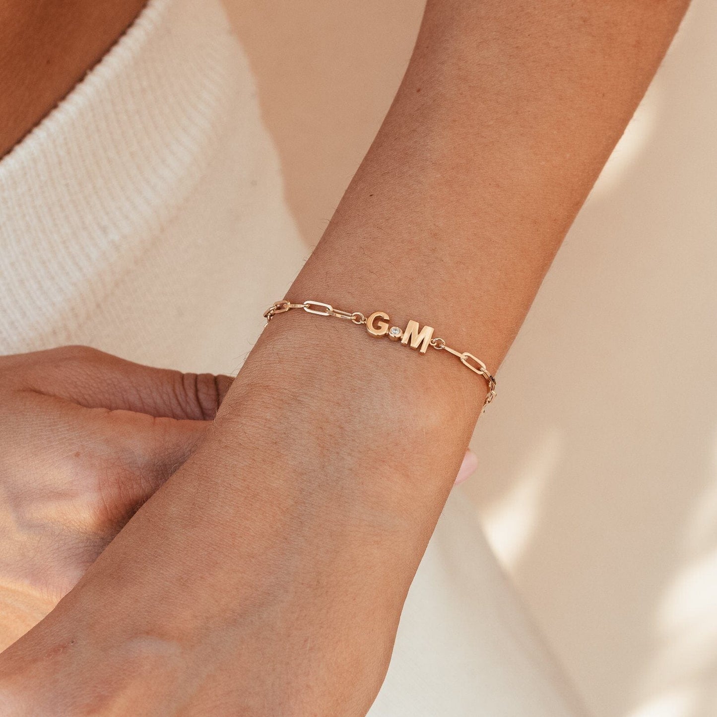 2 Initials Diamond Bracelet - 14K White Gold Bracelets magal-dev