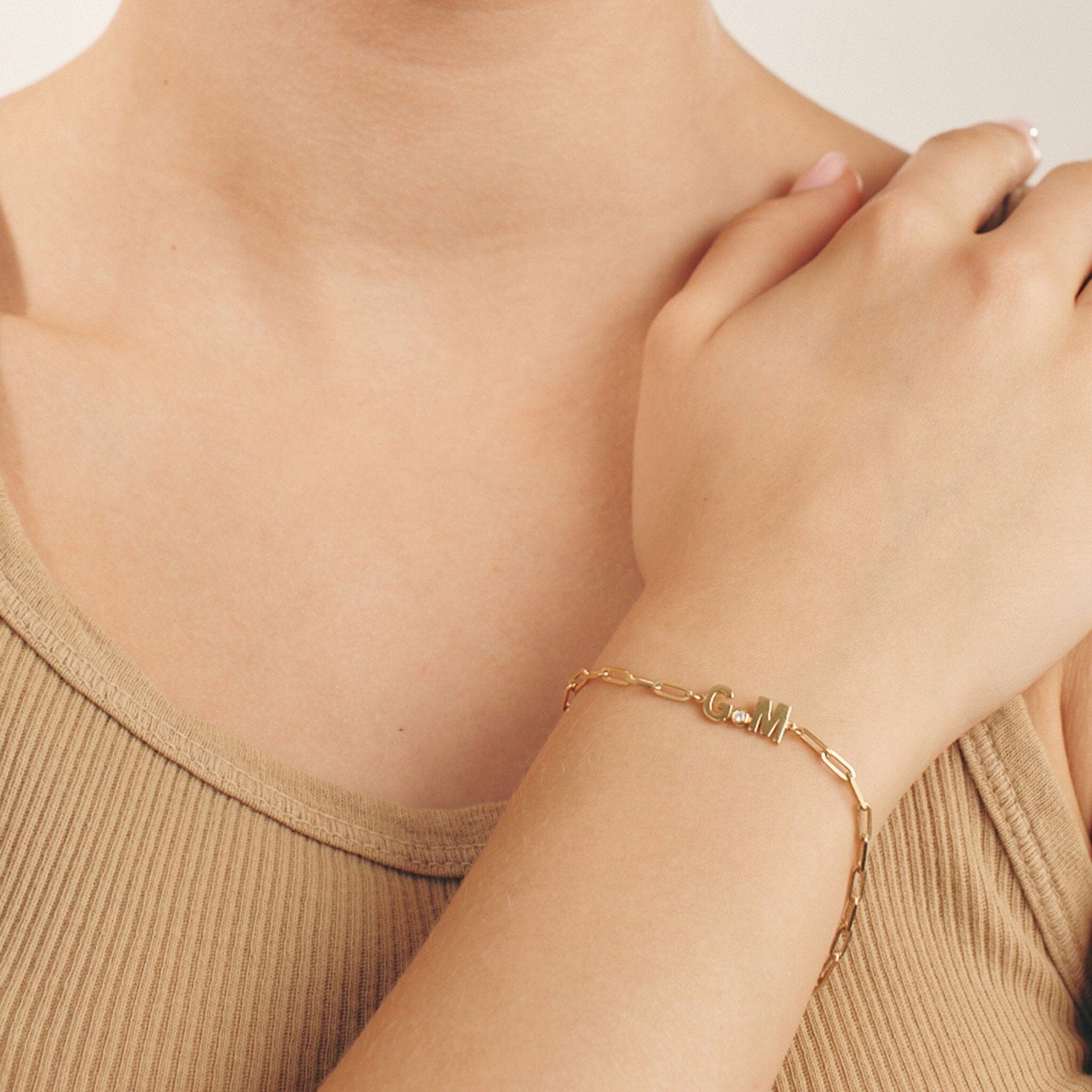 2 Initials Diamond Bracelet - 14K Yellow Gold Bracelets magal-dev