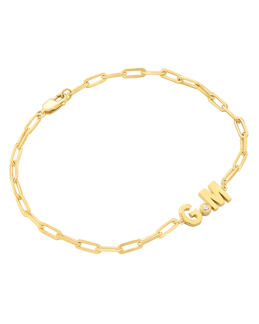 2 Initials Diamond Bracelet - 14K Yellow Gold Bracelets magal-dev 6"