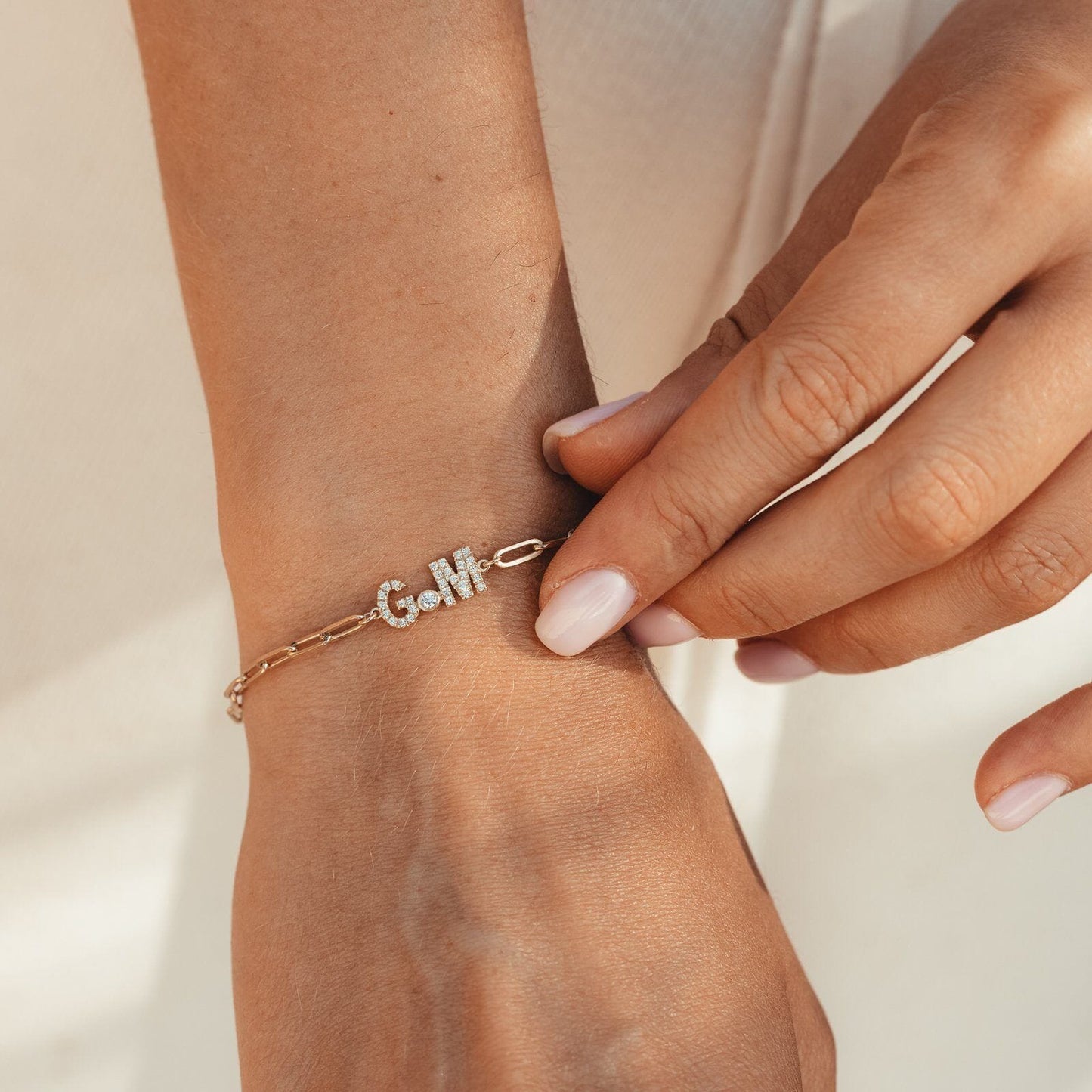 2 Paved Initials Diamond Bracelet - 14K White Gold Bracelets magal-dev