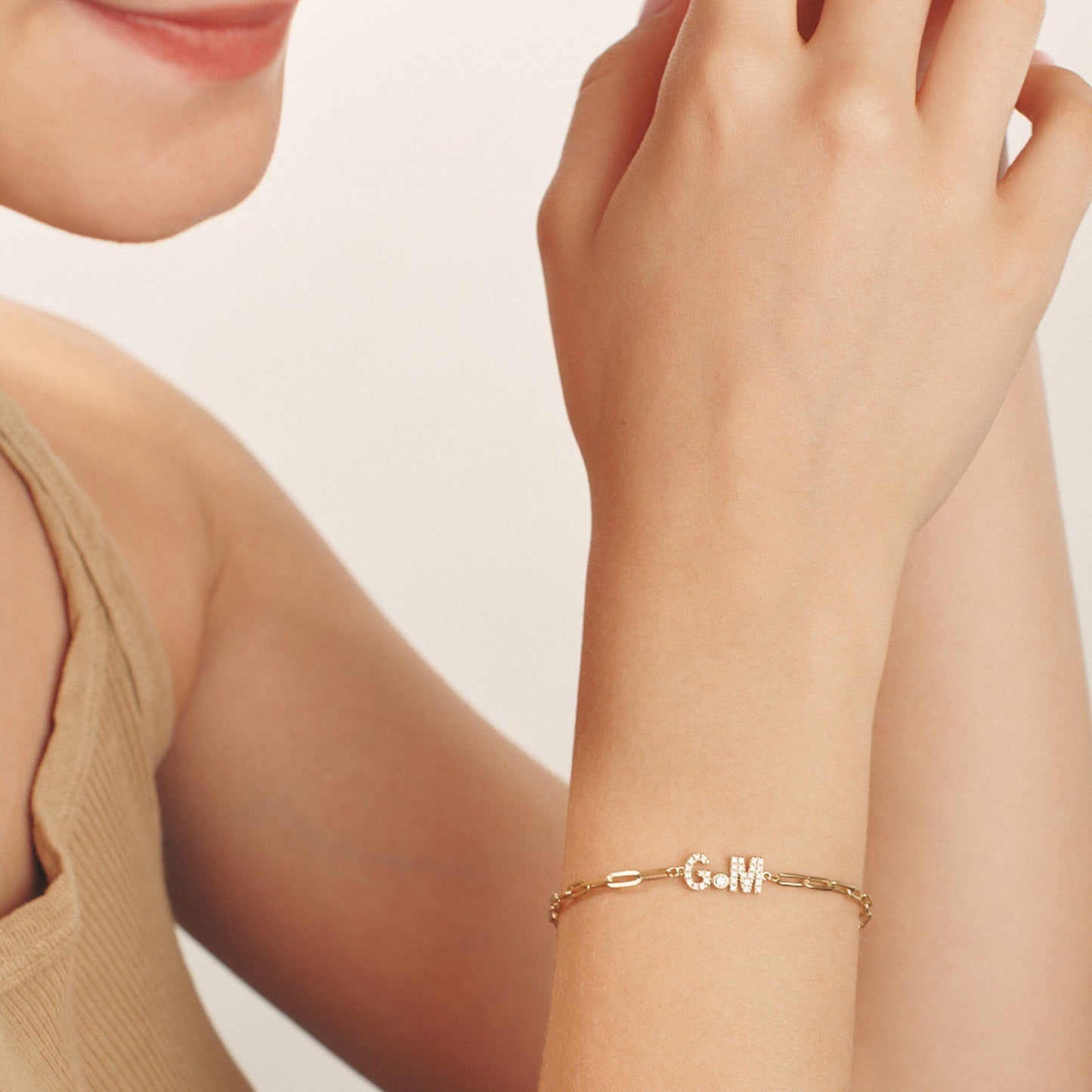 2 Paved Initials Diamond Bracelet - 14K White Gold Bracelets magal-dev