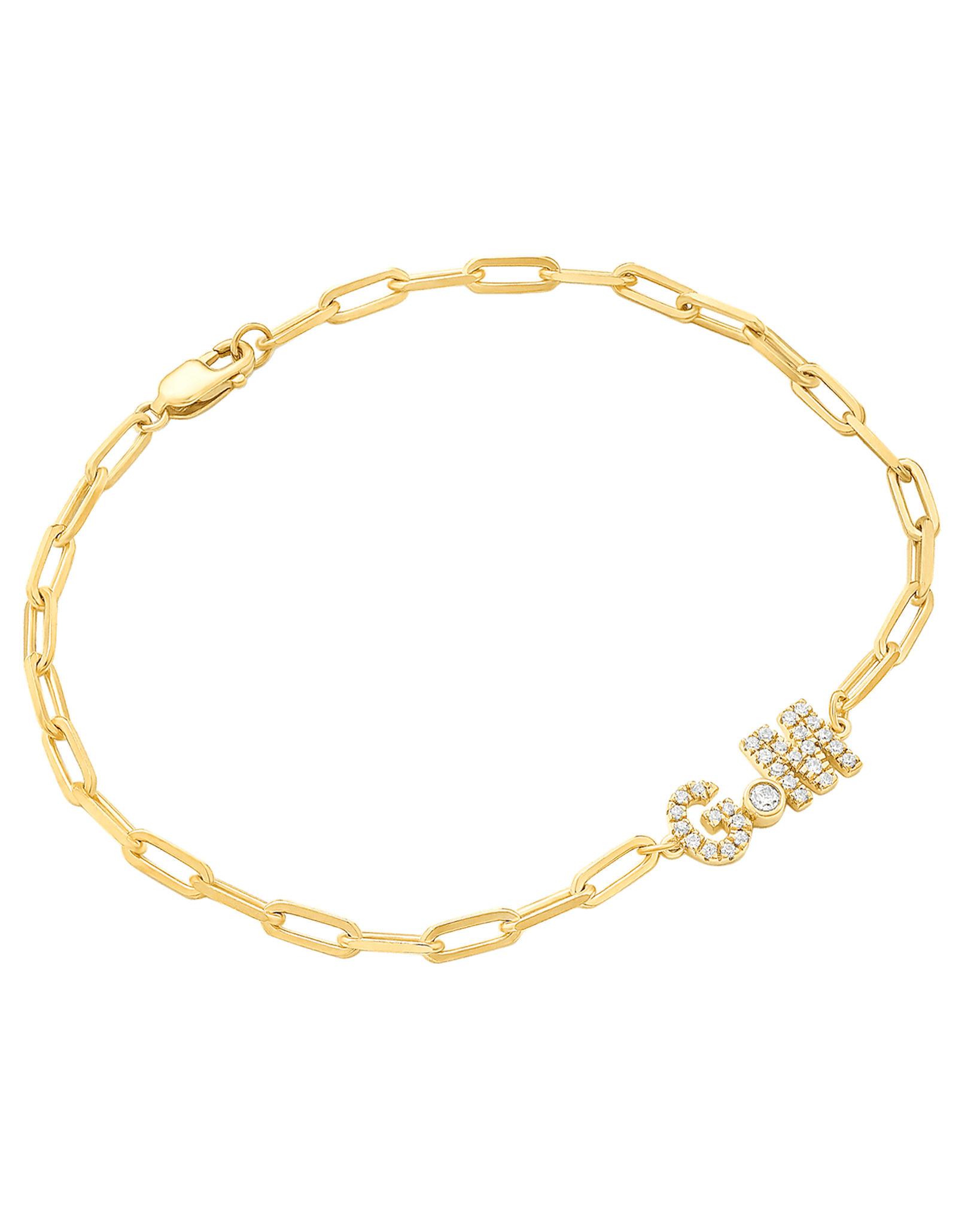 2 Paved Initials Diamond Bracelet - 14K Yellow Gold Bracelets magal-dev 6"