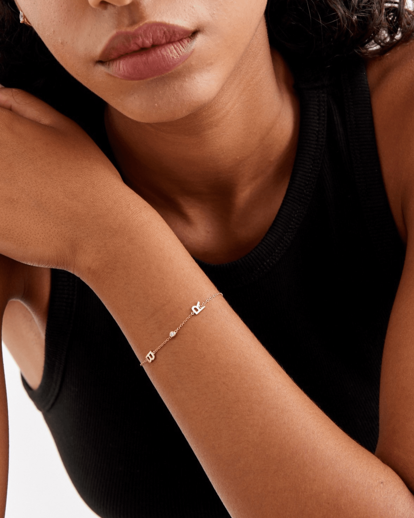 The Initial Bracelet with Diamonds - 14K White Gold Bracelets magal-dev