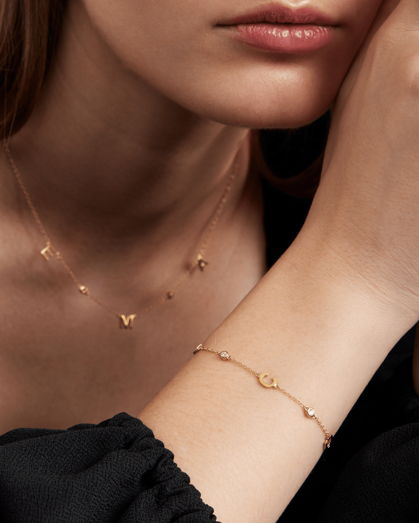 The Initial Bracelet with Diamonds - 14K Yellow Gold Bracelets magal-dev