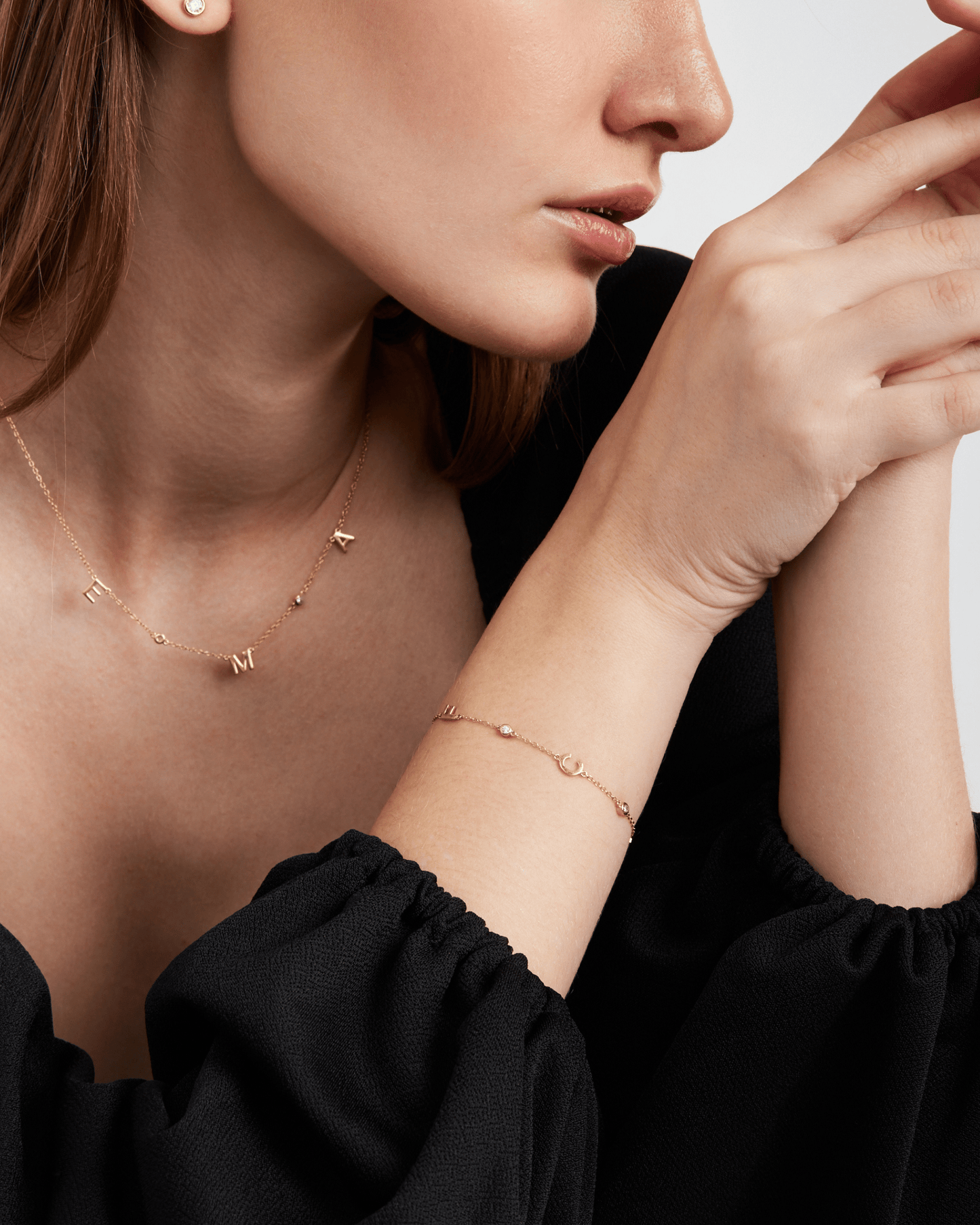 The Initial Bracelet with Diamonds - 14K Rose Gold Bracelets magal-dev