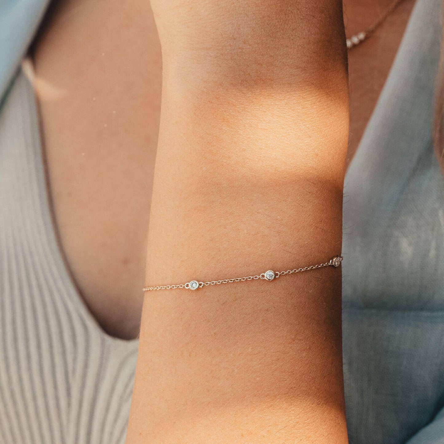 3 Diamond Bezel Bracelet - 14K White Gold Bracelets magal-dev