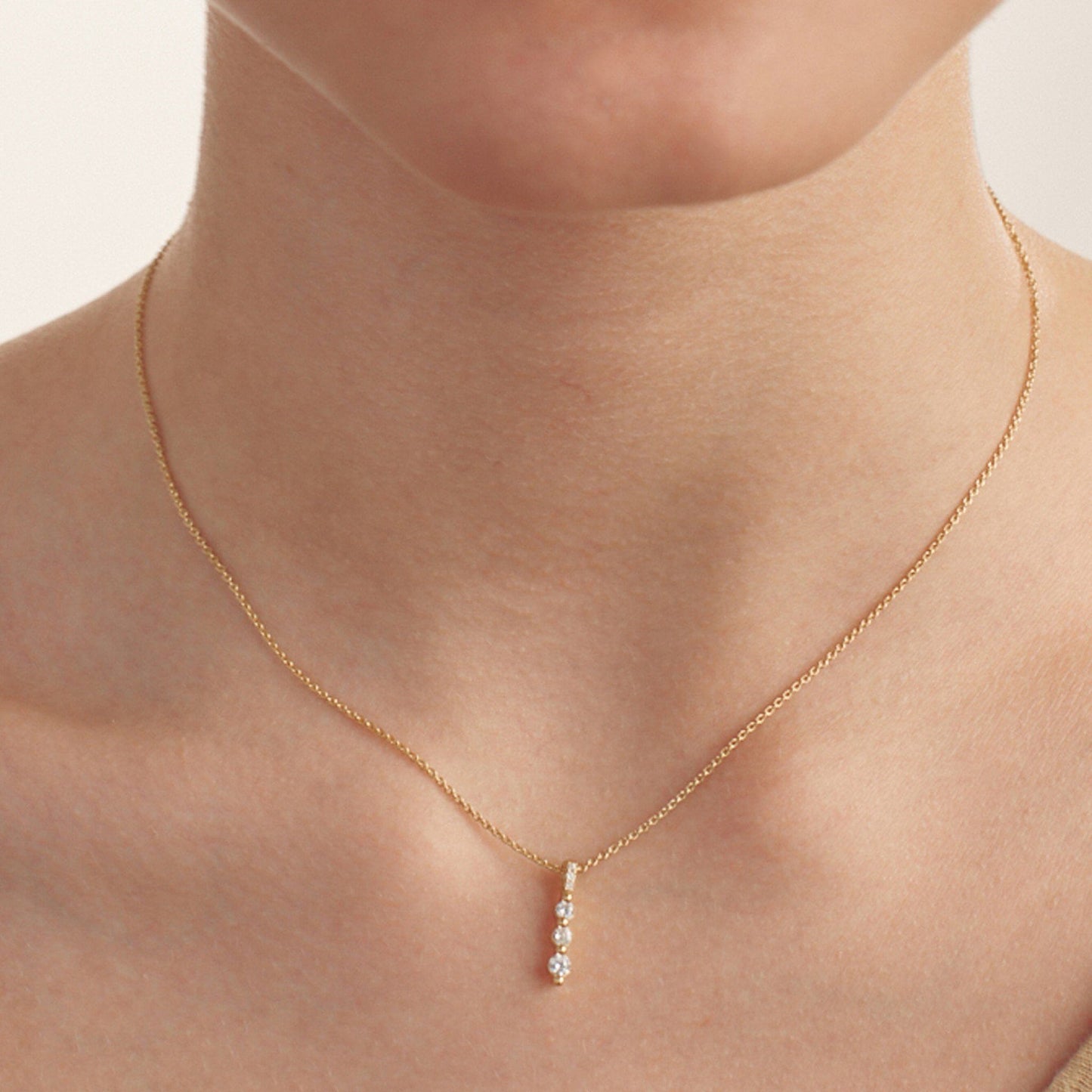 3 Diamonds Bar Necklace - 14K Rose Gold Necklaces magal-dev