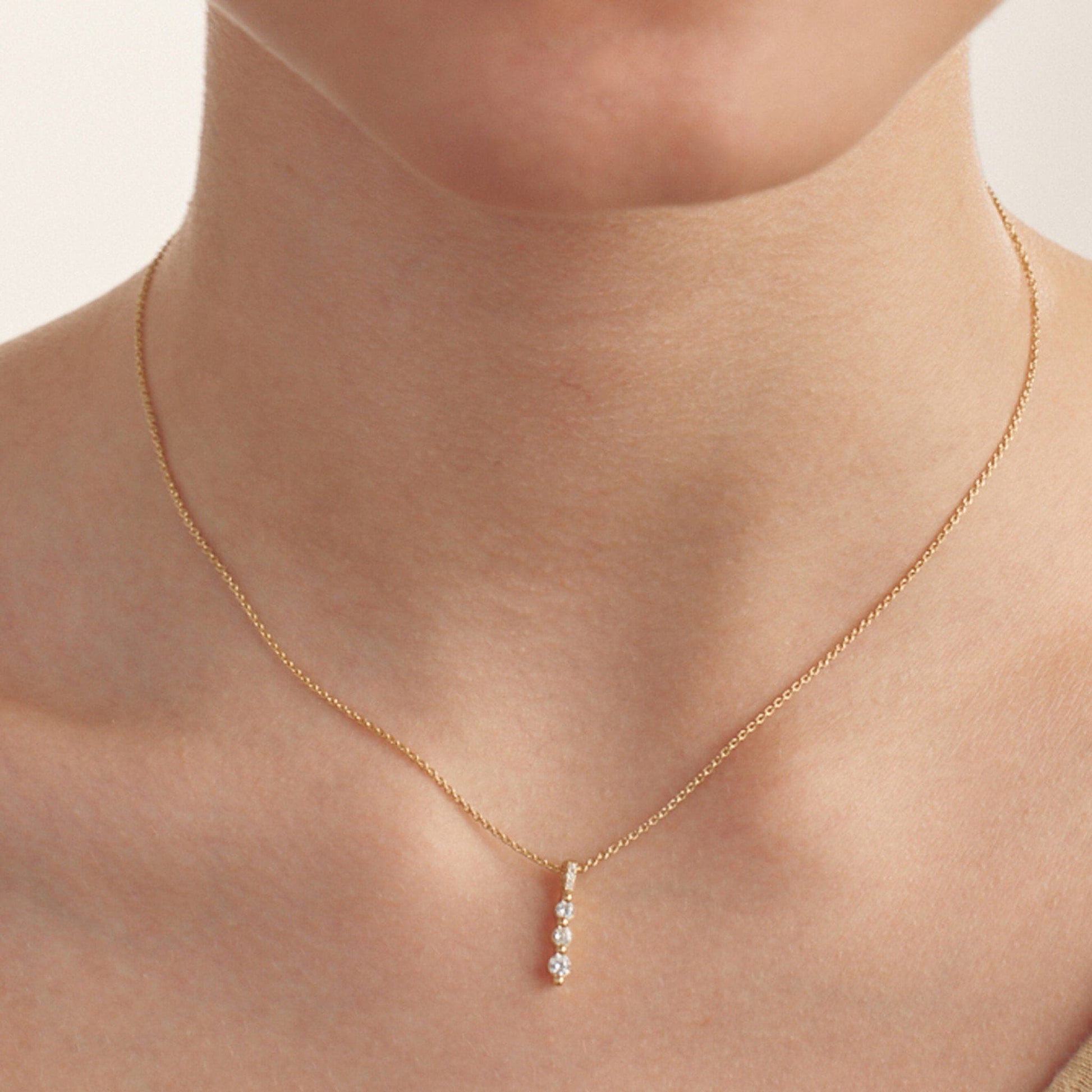 3 Diamonds Bar Necklace - 14K Yellow Gold Necklaces magal-dev