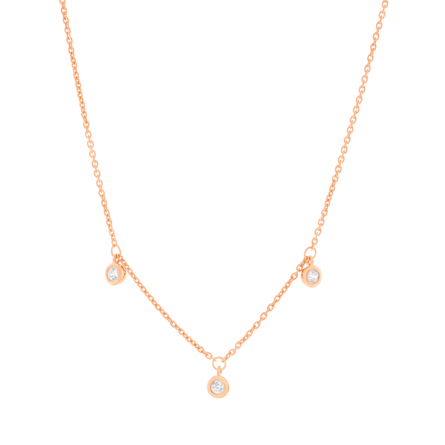 3 Diamonds Bezel Necklace - 14K Rose Gold Necklaces magal-dev