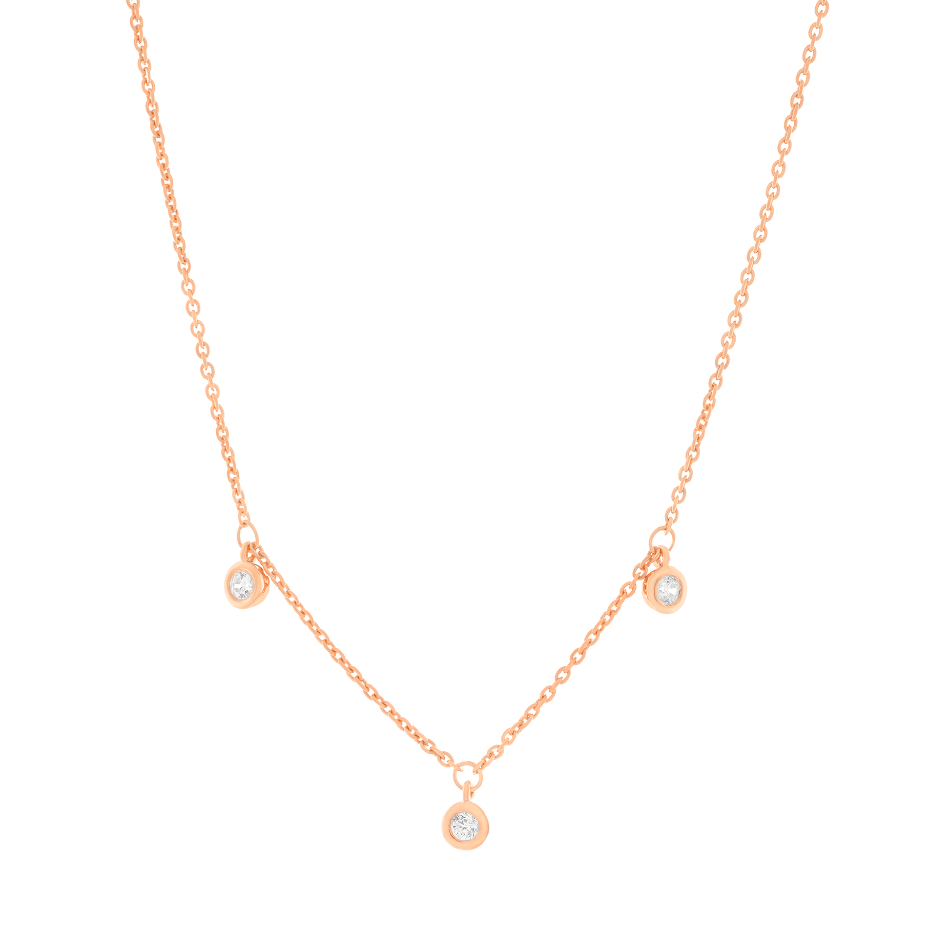 3 Diamonds Bezel Necklace - 14K Rose Gold Necklaces magal-dev
