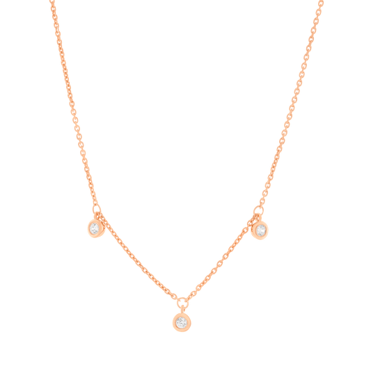 3 Diamonds Bezel Necklace - 14K Rose Gold Necklaces magal-dev