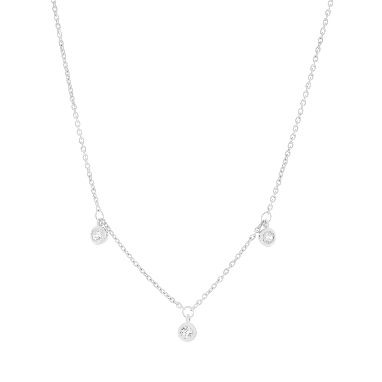 3 Diamonds Bezel Necklace - 14K White Gold magal-dev