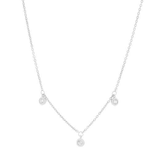 3 Diamonds Bezel Necklace - 14K White Gold magal-dev