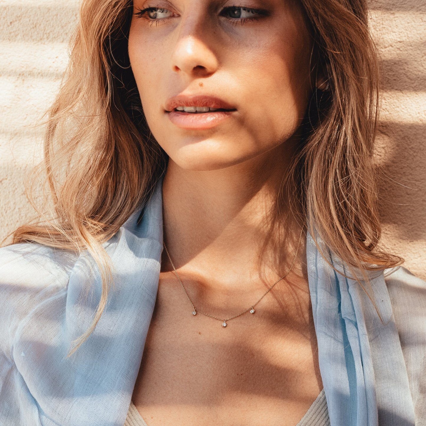 3 Diamonds Bezel Necklace - 14K Yellow Gold Necklaces magal-dev