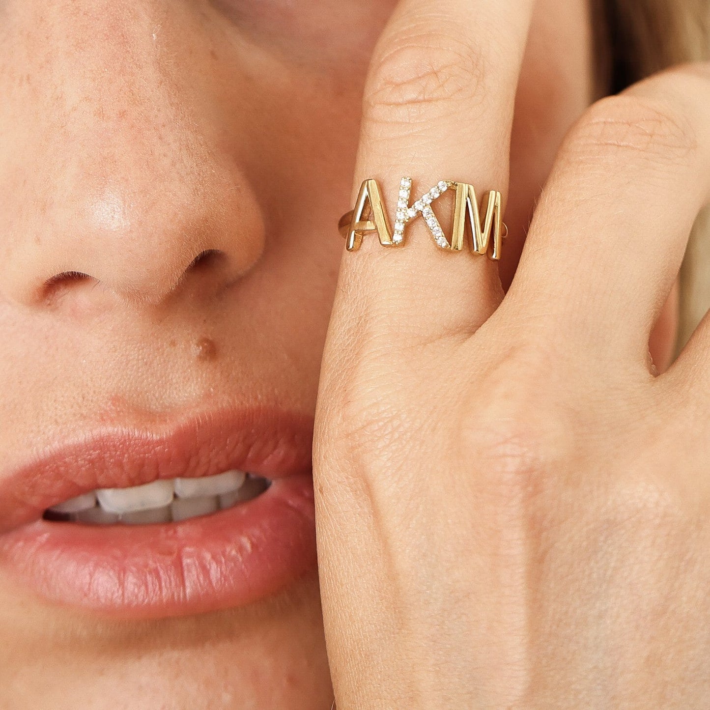 3 Initials Diamond Ring - 14K Rose Gold Rings magal-dev