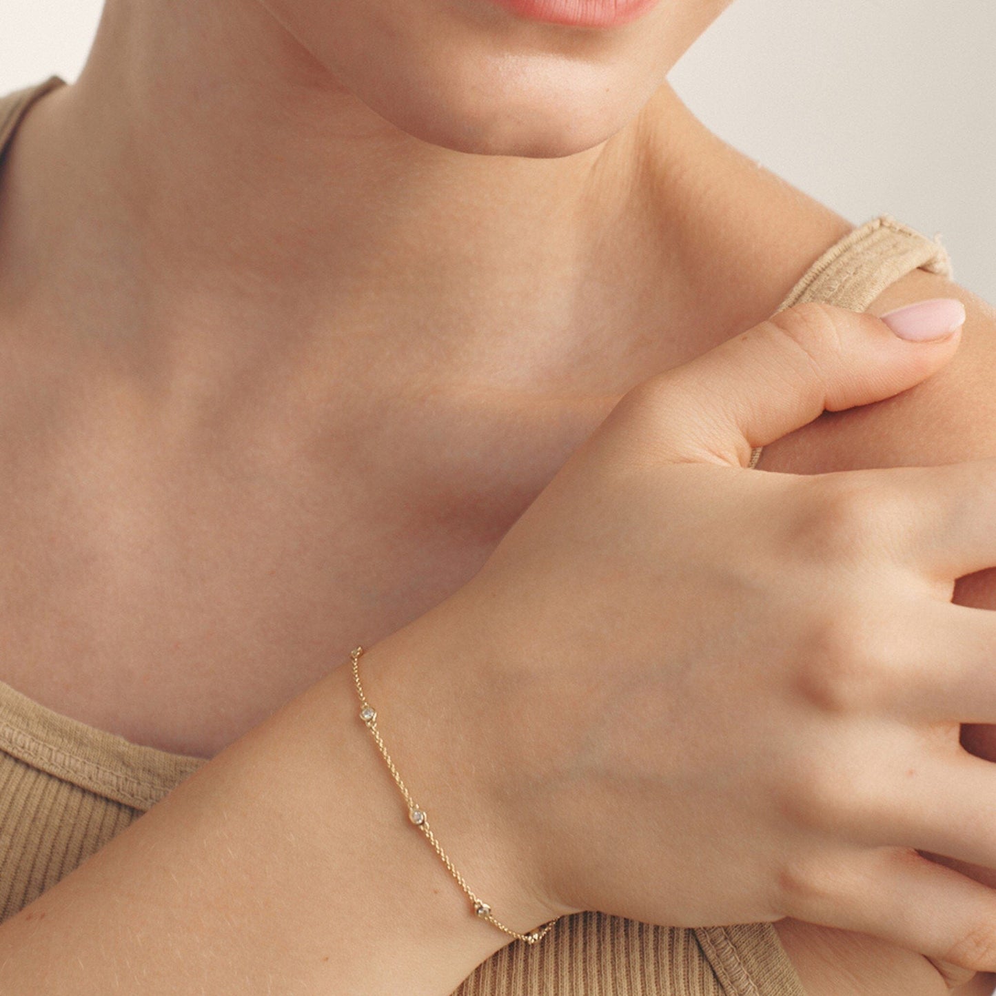 5 Diamond Bezel Bracelet - 14K Rose Gold Bracelets magal-dev