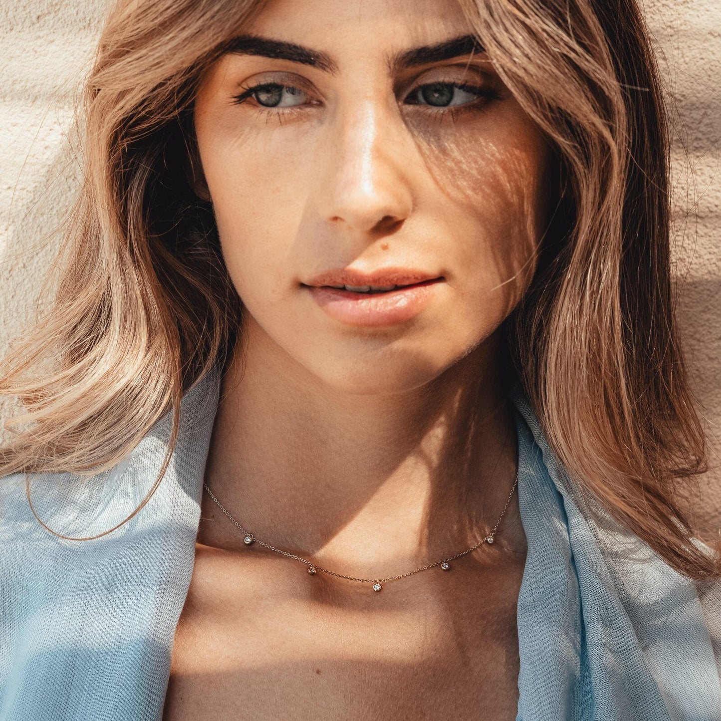 5 Diamonds Bezel Necklace - 14K Rose Gold Necklaces magal-dev